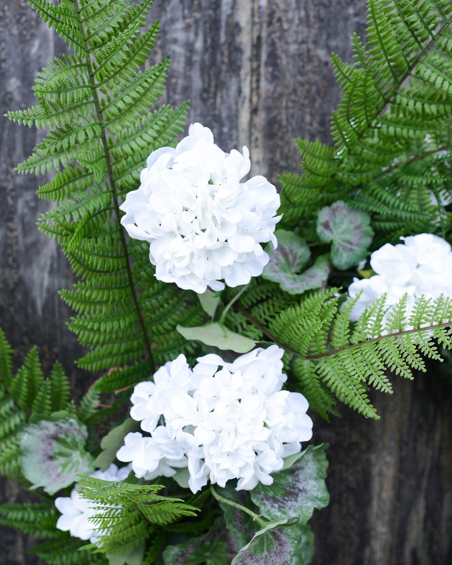White Geranium and Fern Wreath