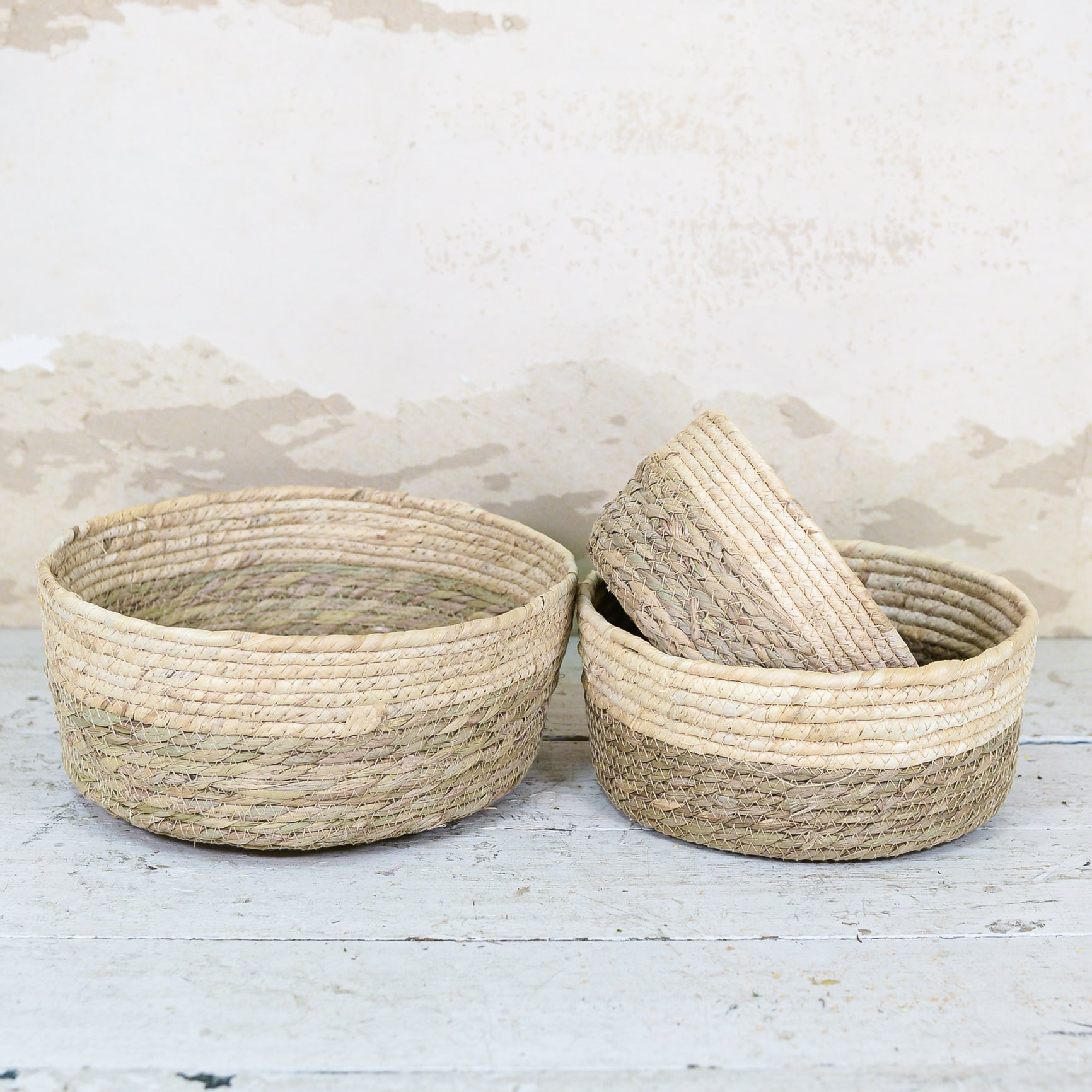 Two-Toned Tan Woven Basket Dish Garden Planter Large