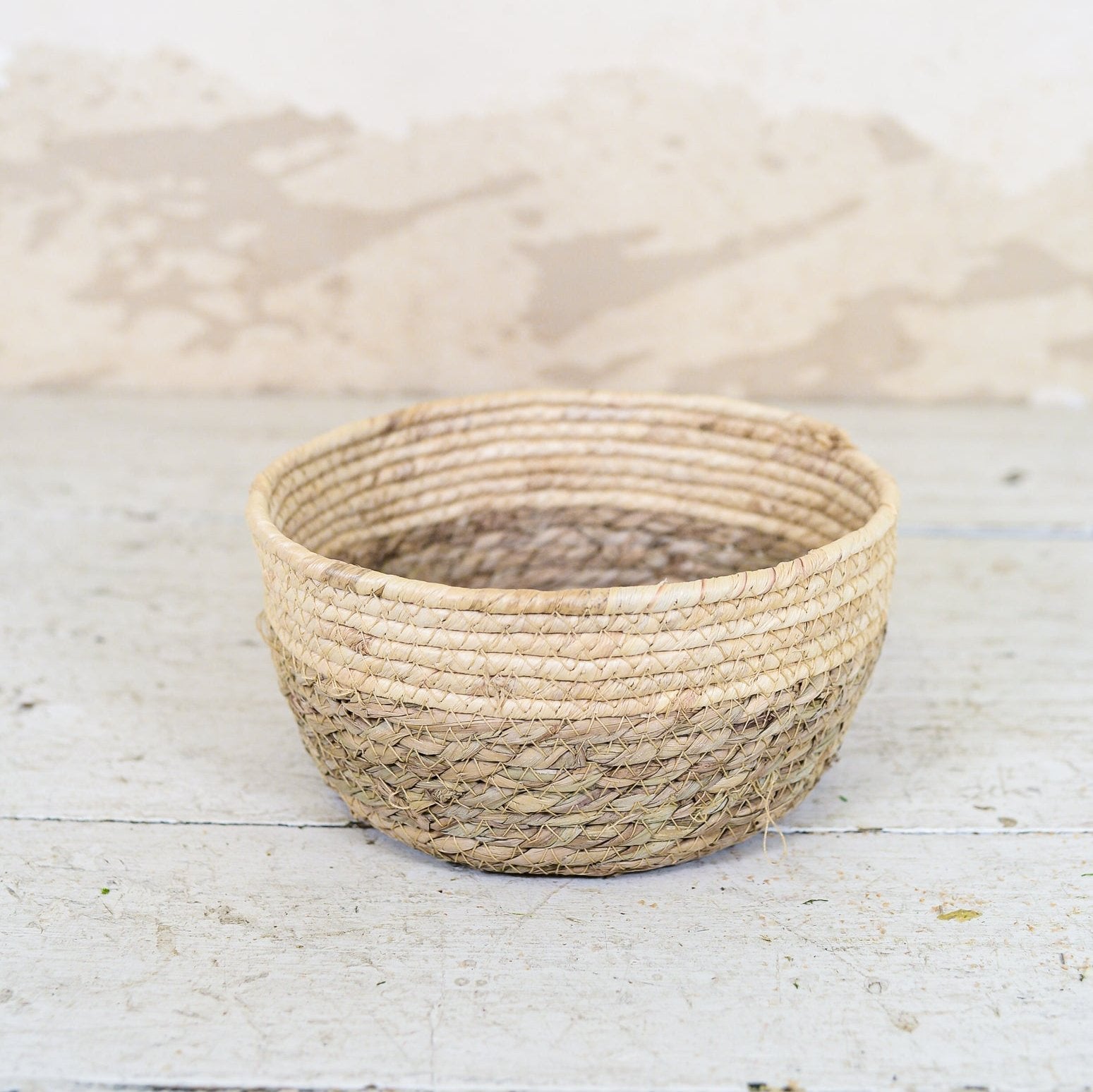 Two-Toned Tan Woven Basket Dish Garden Planter Small