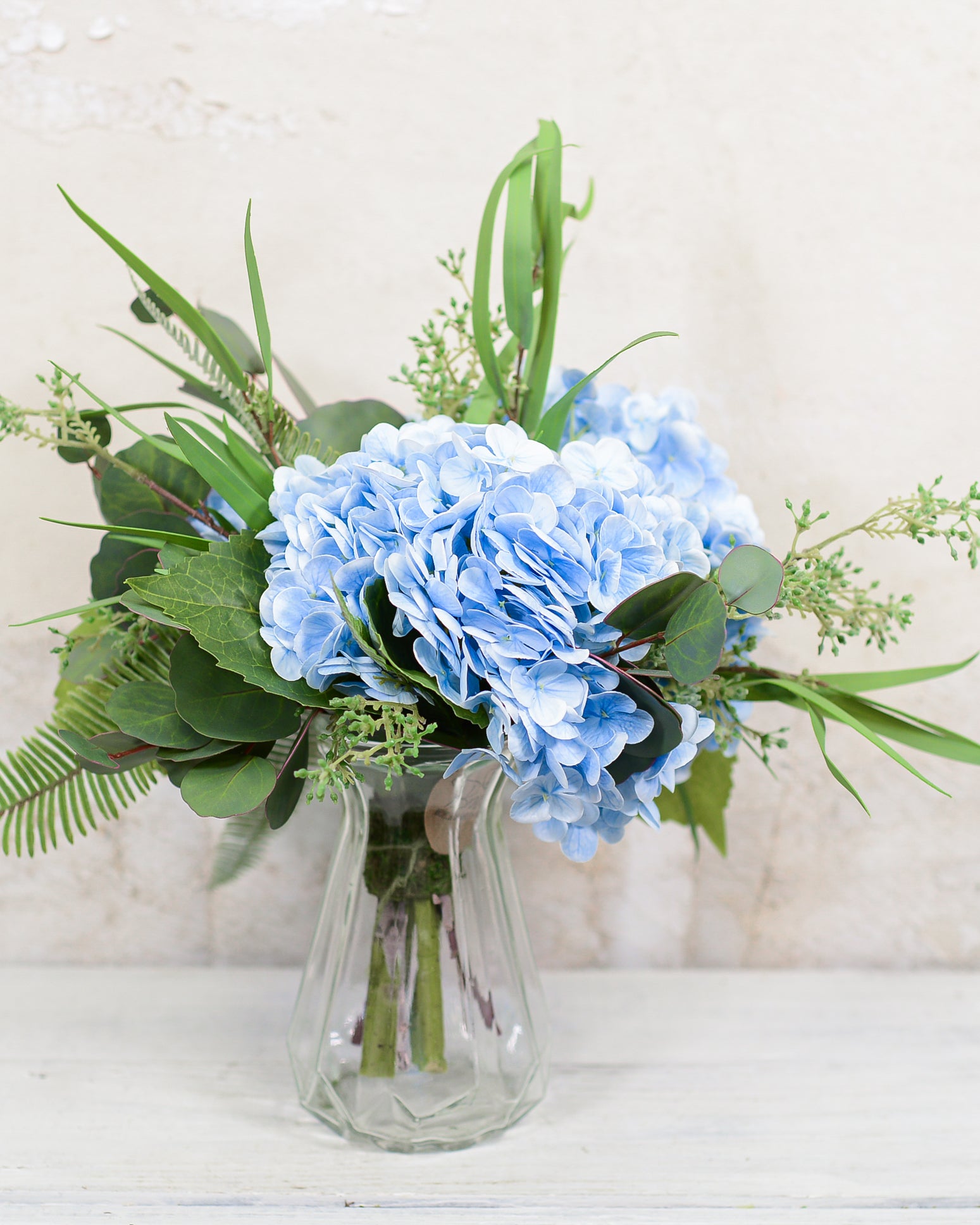 Real Touch Triple Blue Hydrangea Bouquet Drop In