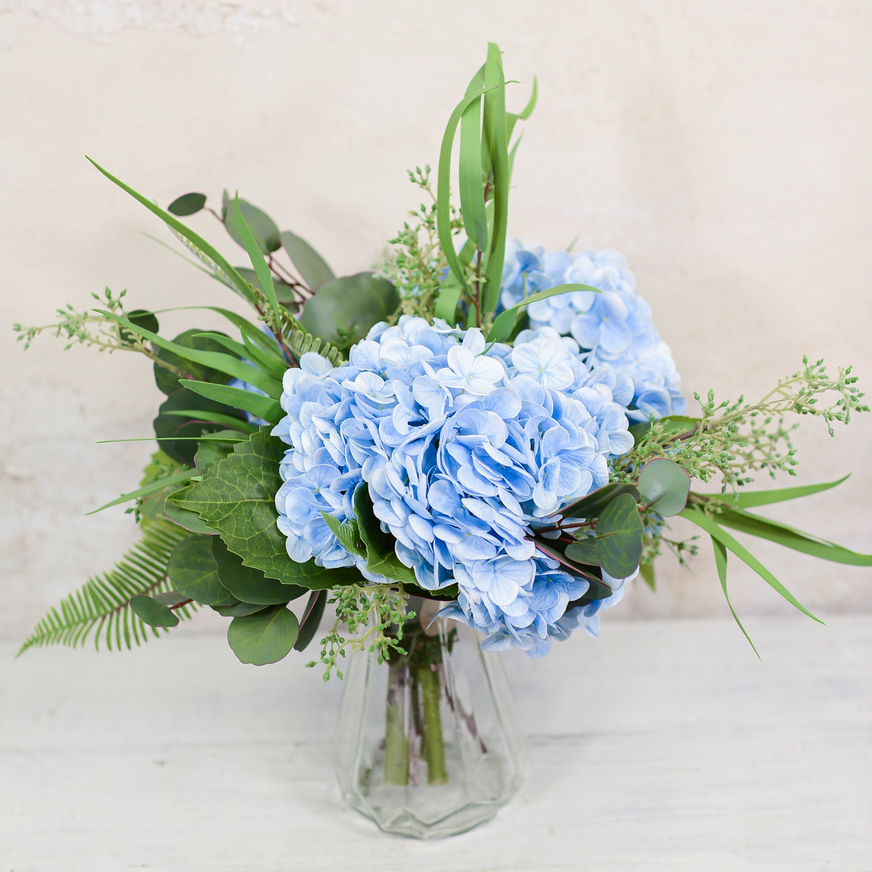 Real Touch Triple Blue Hydrangea Bouquet Drop In