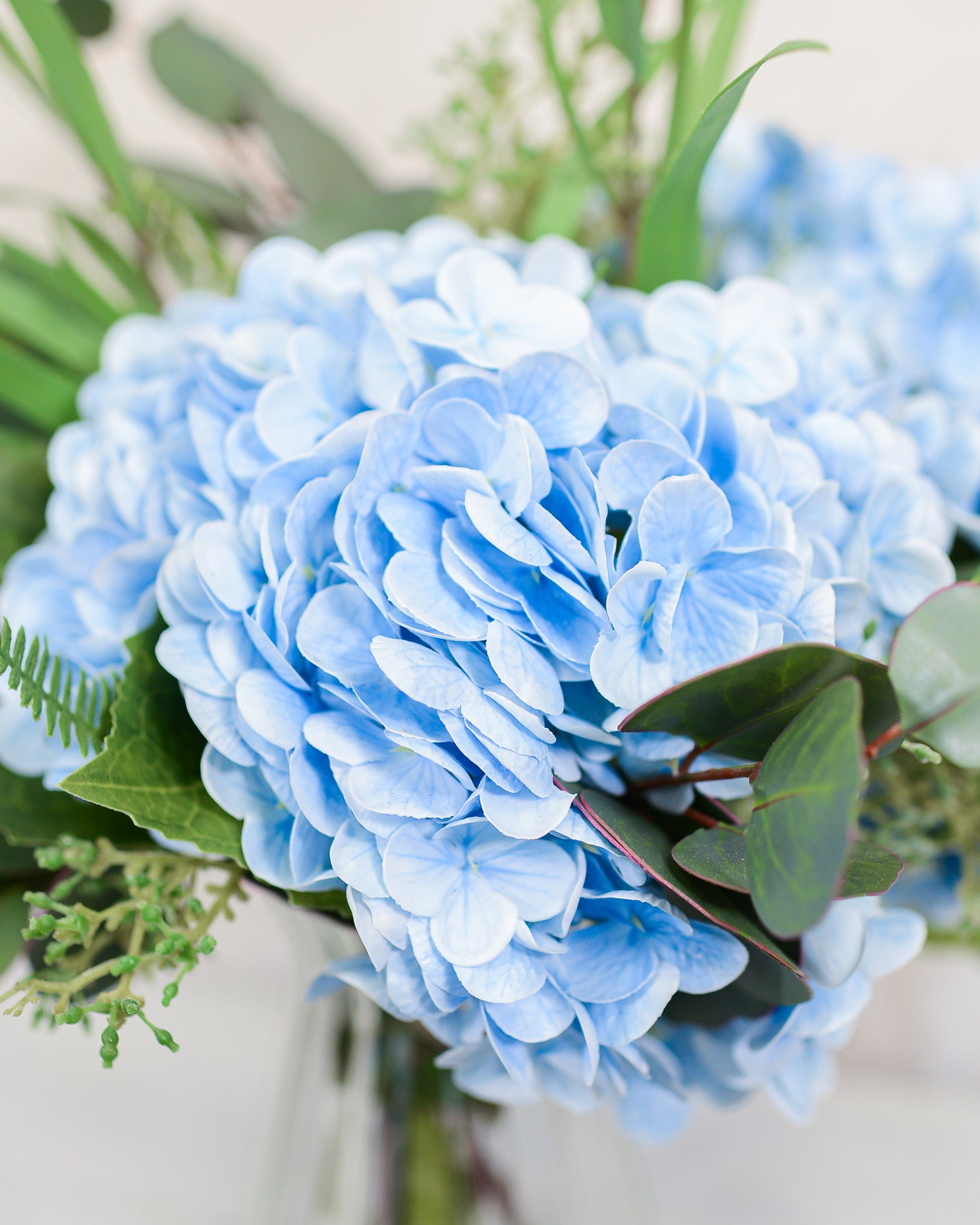 Real Touch Triple Blue Hydrangea Bouquet Drop In