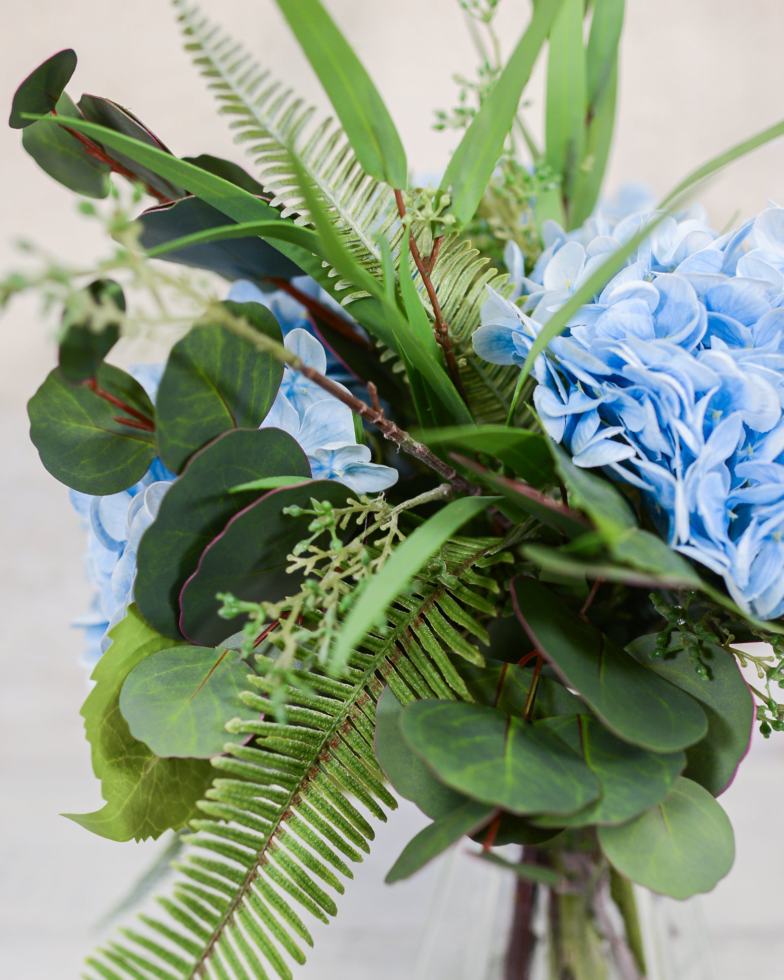 Real Touch Triple Blue Hydrangea Bouquet Drop In