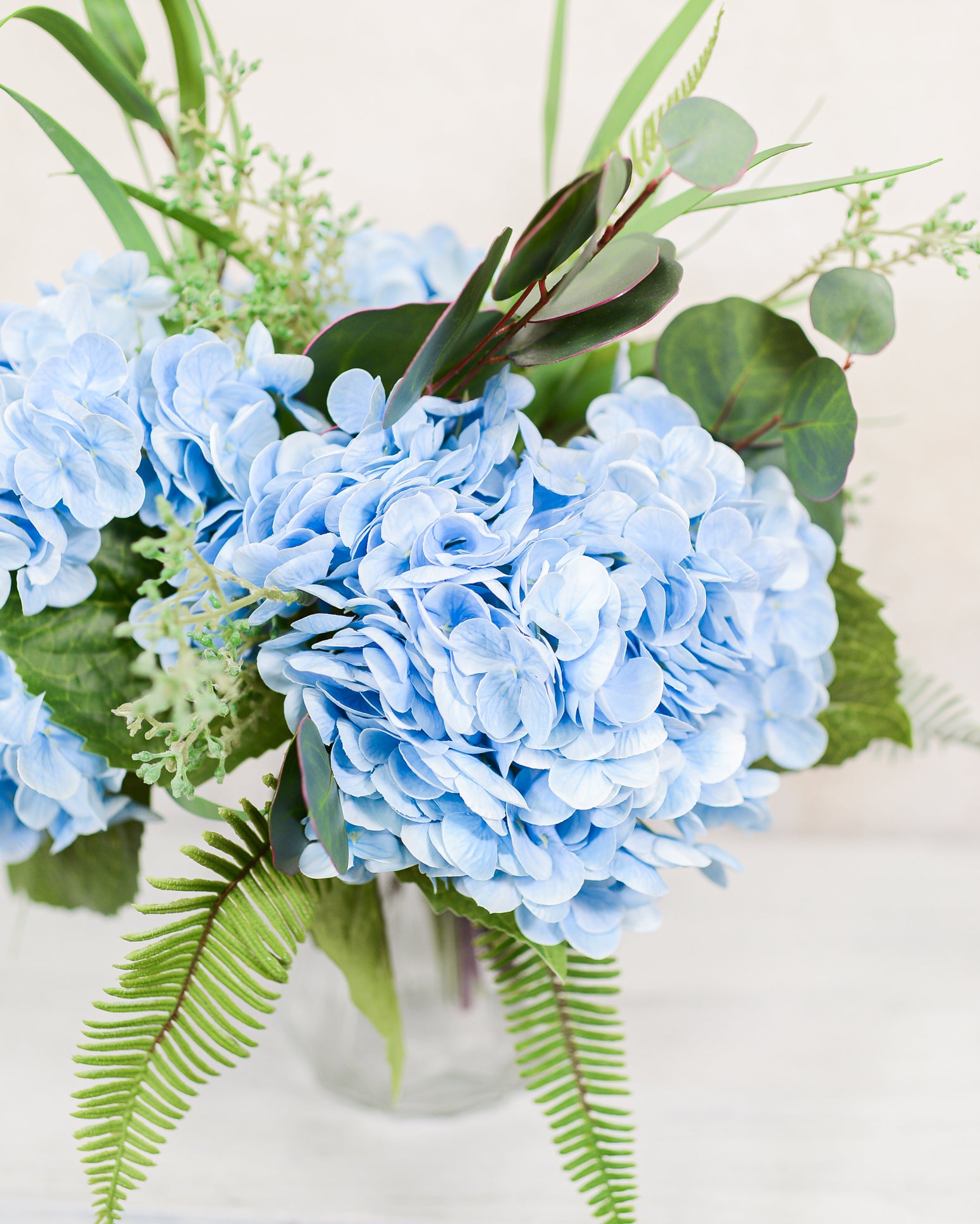 Real Touch Triple Blue Hydrangea Bouquet Drop In