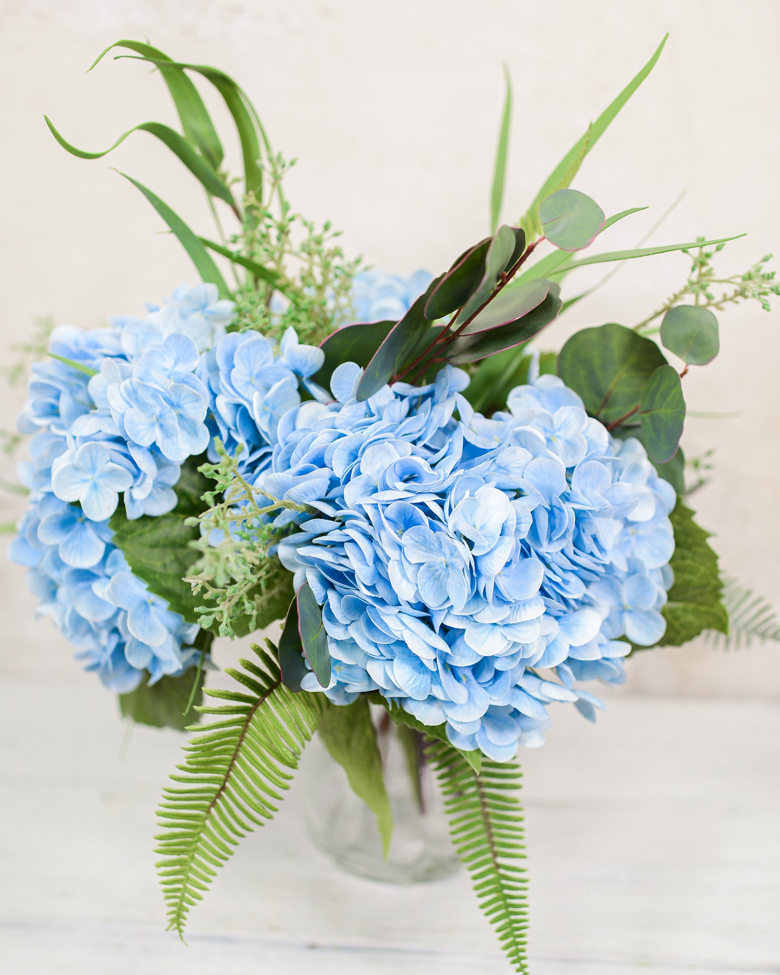 Real Touch Triple Blue Hydrangea Bouquet Drop In
