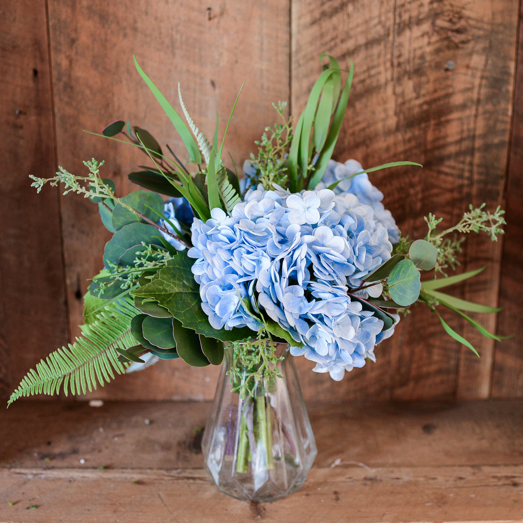 Real Touch Triple Blue Hydrangea Bouquet Drop In