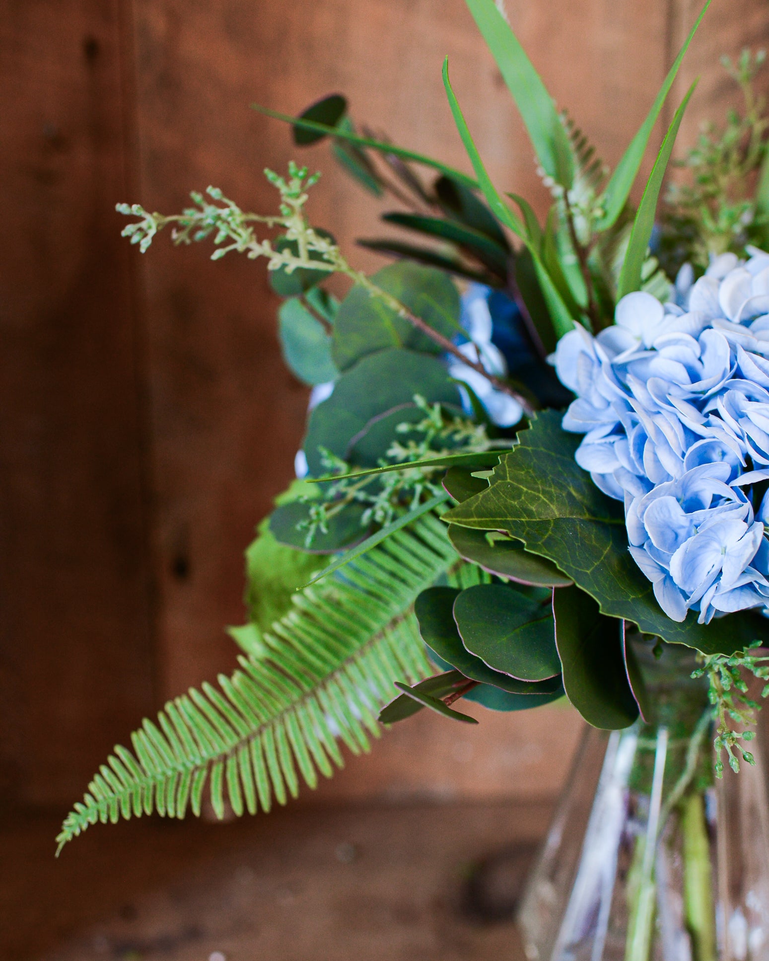 Real Touch Triple Blue Hydrangea Bouquet Drop In