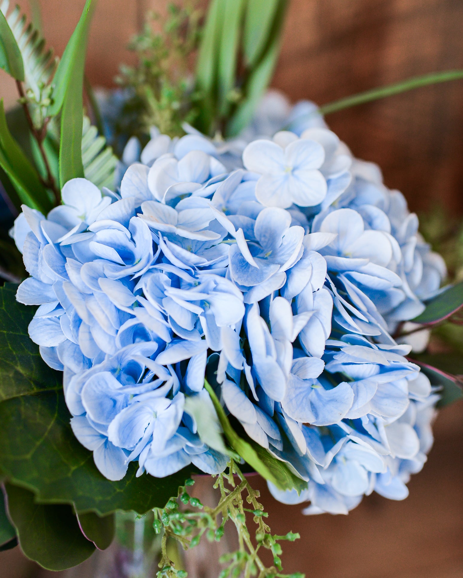 Real Touch Triple Blue Hydrangea Bouquet Drop In