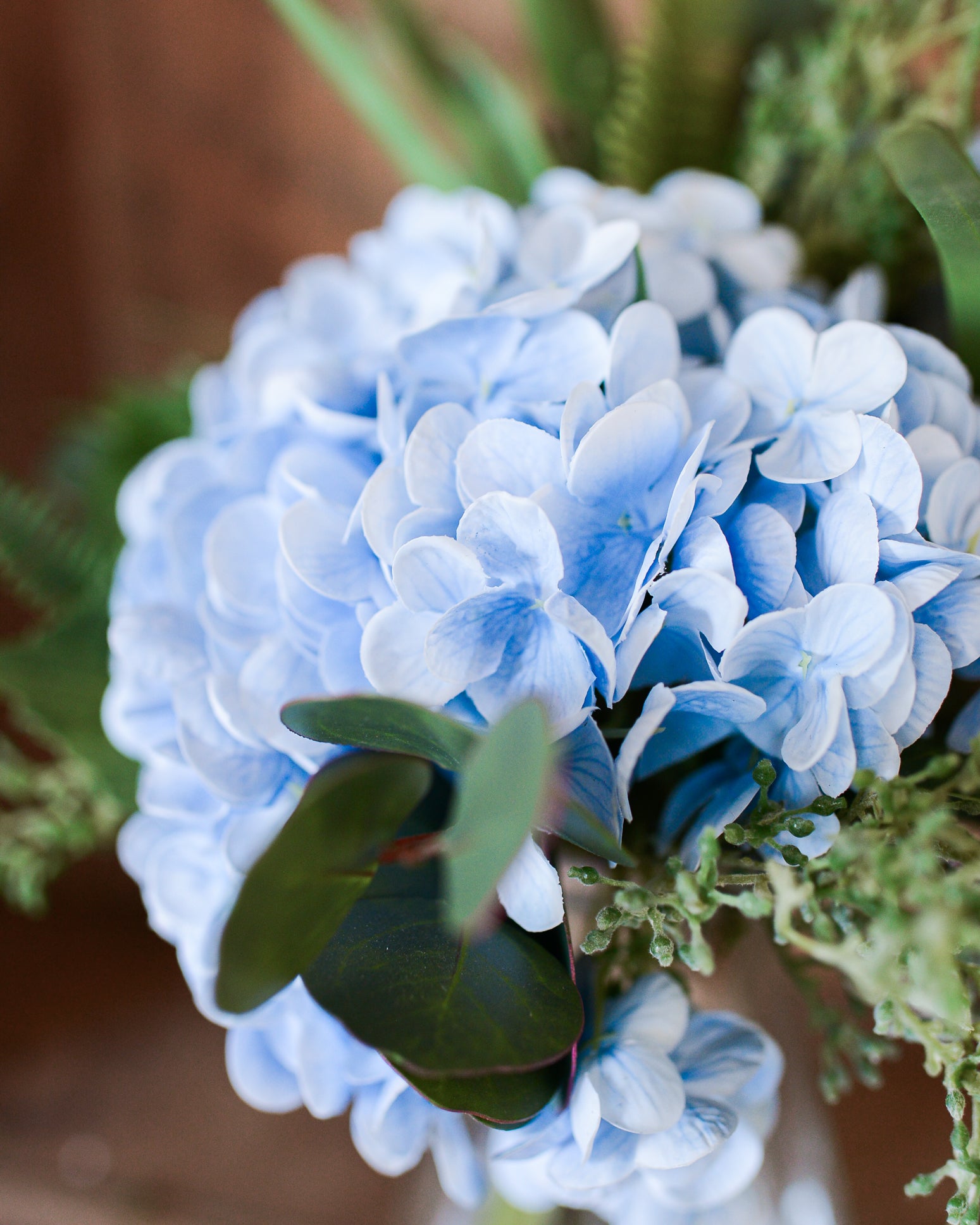 Real Touch Triple Blue Hydrangea Bouquet Drop In