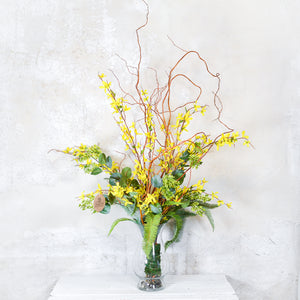 Forsythia and Fern Drop In Bouquet Large