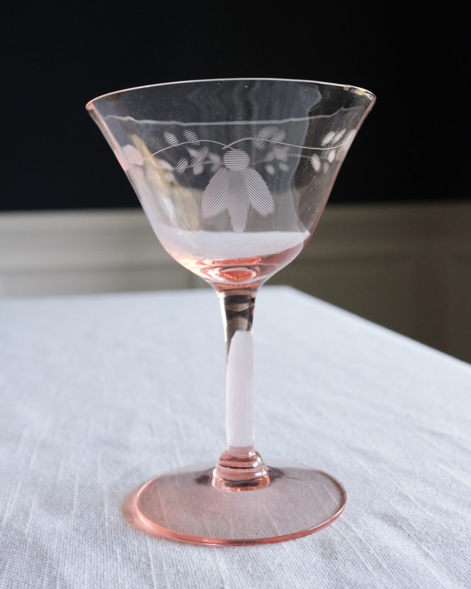 Pink Depression Era Pink Etched Stemware Cocktail Glassware Set of 4