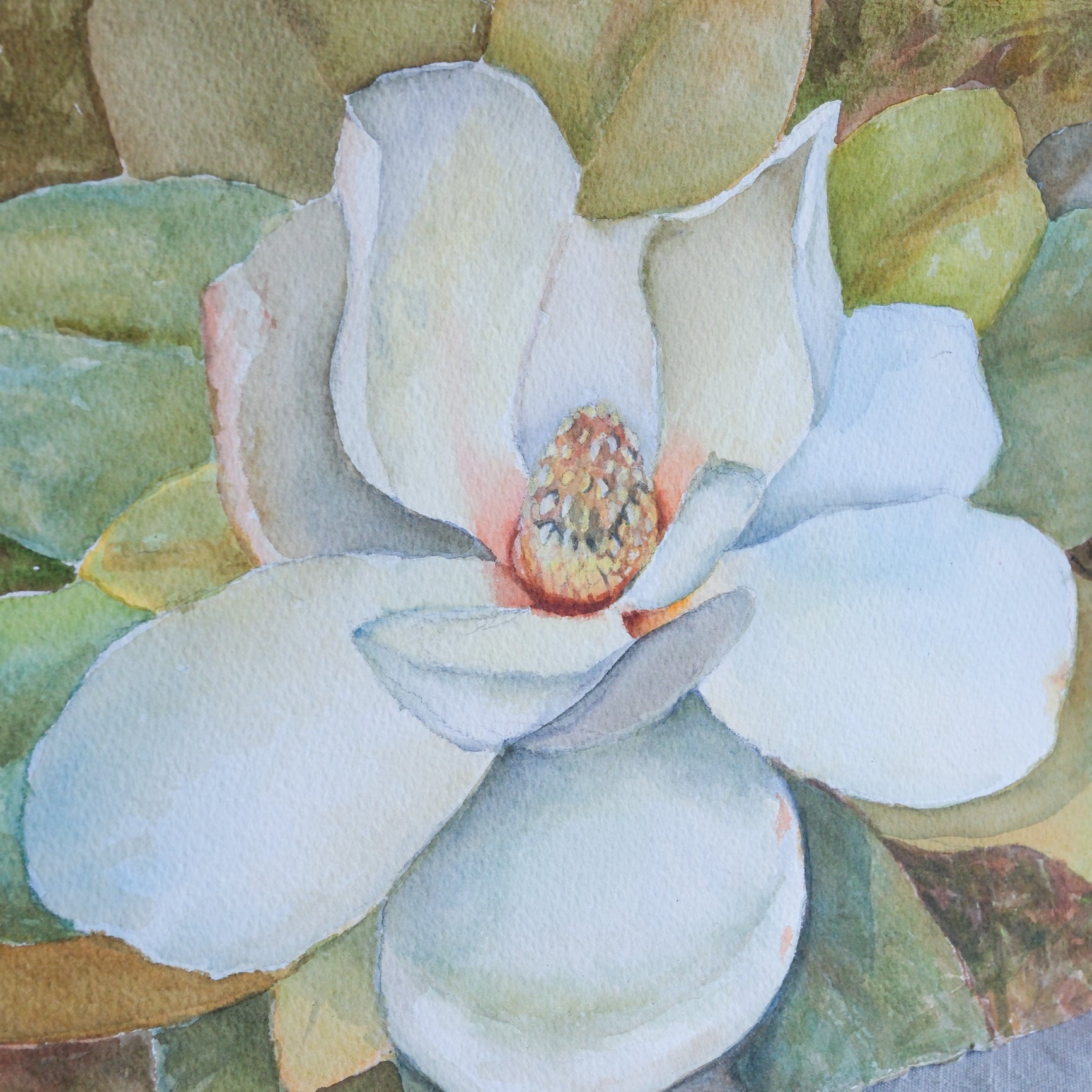 Original Watercolor Magnolia Flower Bloom Unframed Art