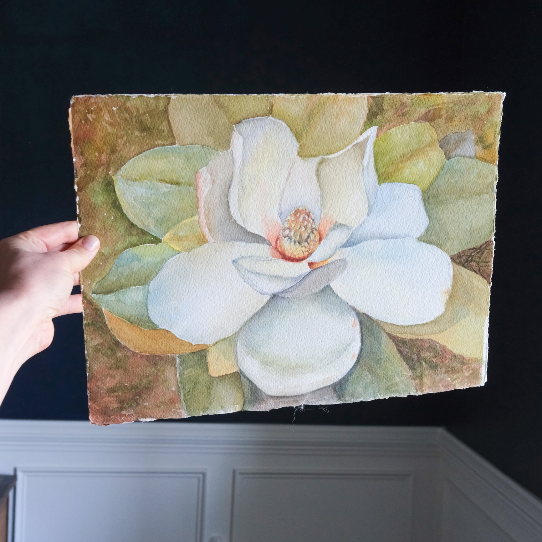Original Watercolor Magnolia Flower Bloom Unframed Art