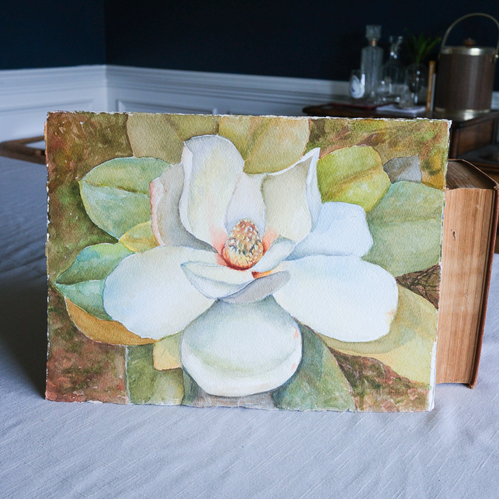 Original Watercolor Magnolia Flower Bloom Unframed Art