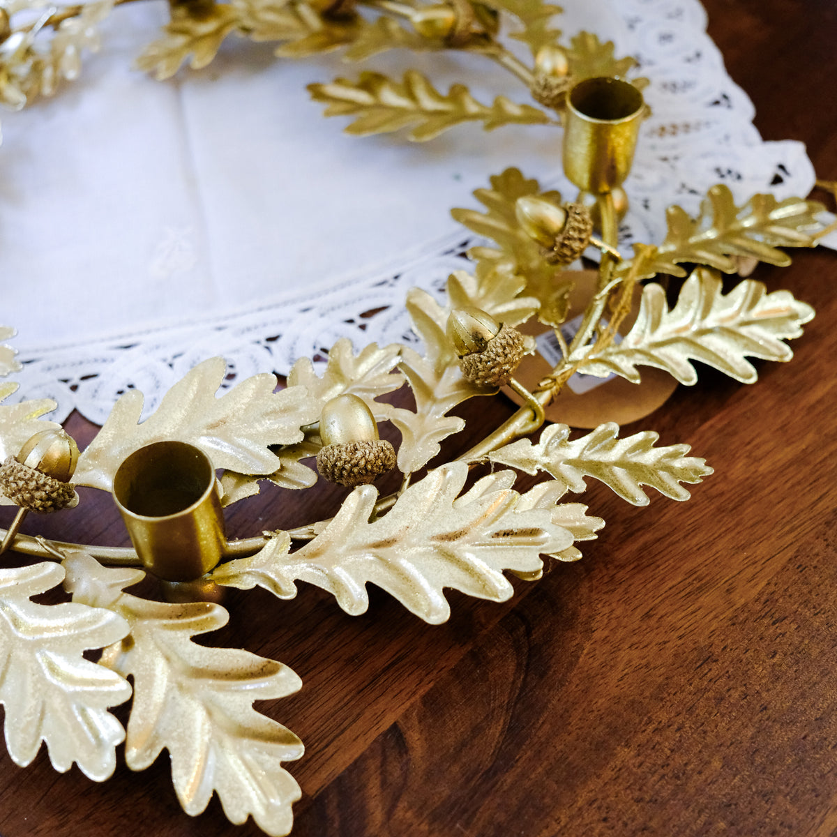 Oak Candle Wreath Metal Gold Finish