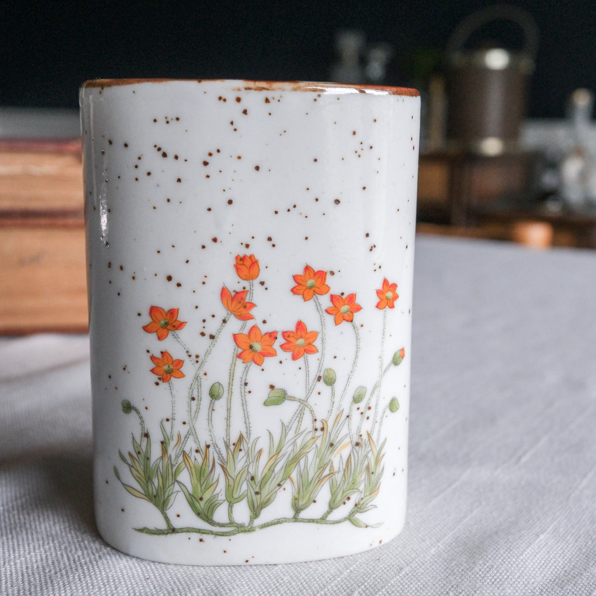 Takahashi Crafted in Japan Speckled Pottery Citrus Wildflower Petite Wall Vases - Set of 2