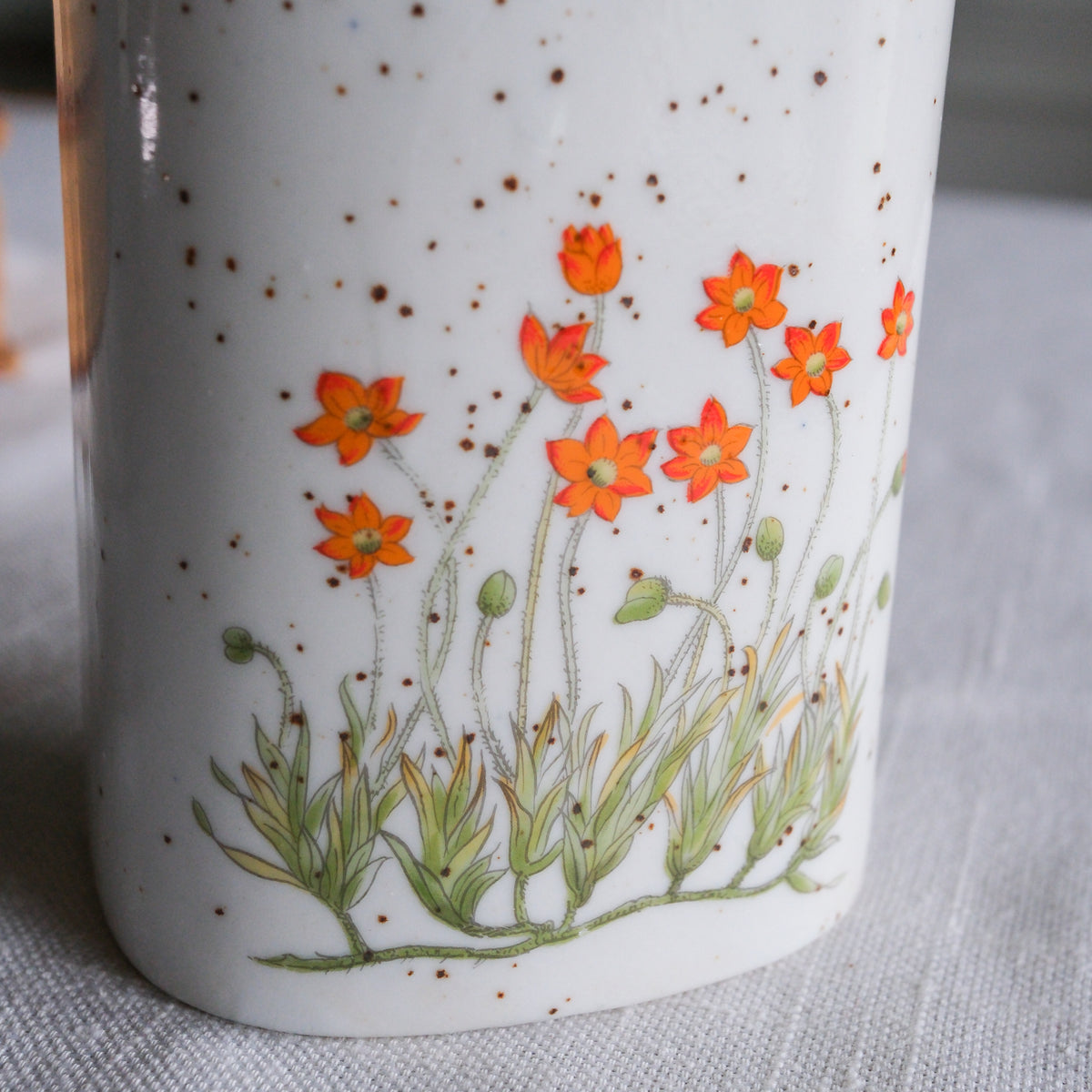 Takahashi Crafted in Japan Speckled Pottery Citrus Wildflower Petite Wall Vases - Set of 2