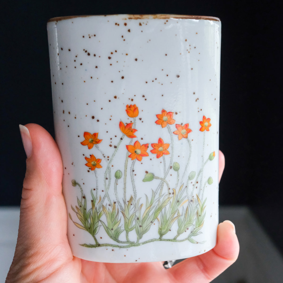 Takahashi Crafted in Japan Speckled Pottery Citrus Wildflower Petite Wall Vases - Set of 2