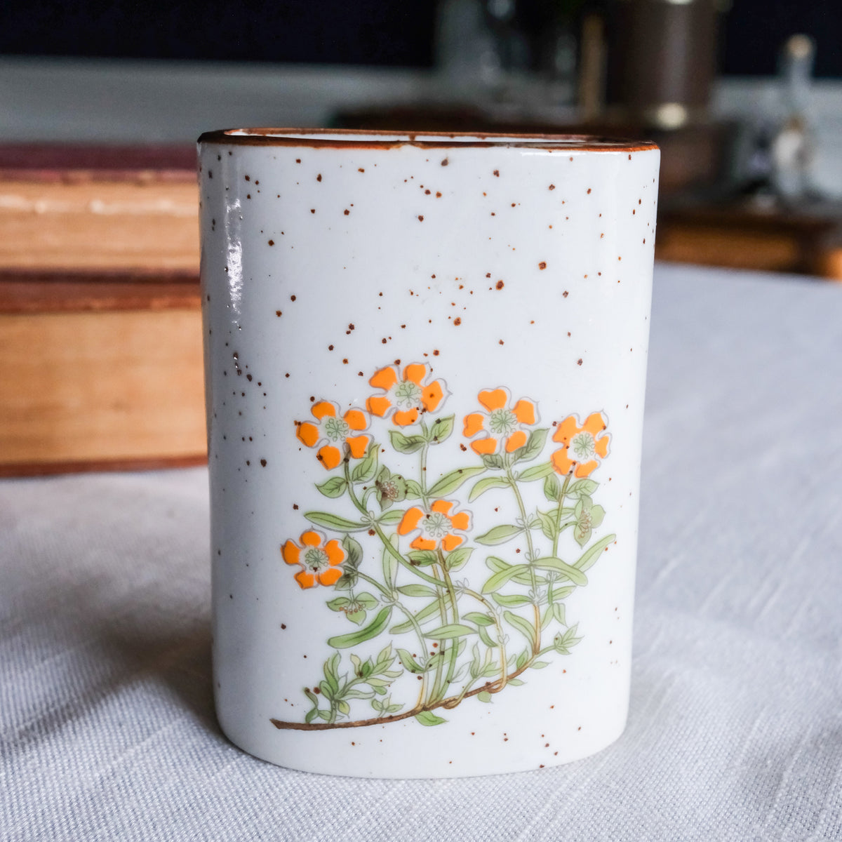 Takahashi Crafted in Japan Speckled Pottery Citrus Wildflower Petite Wall Vases - Set of 2