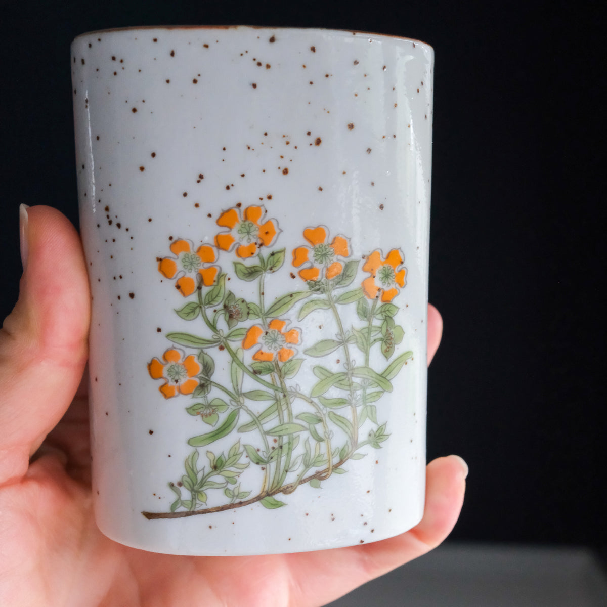 Takahashi Crafted in Japan Speckled Pottery Citrus Wildflower Petite Wall Vases - Set of 2
