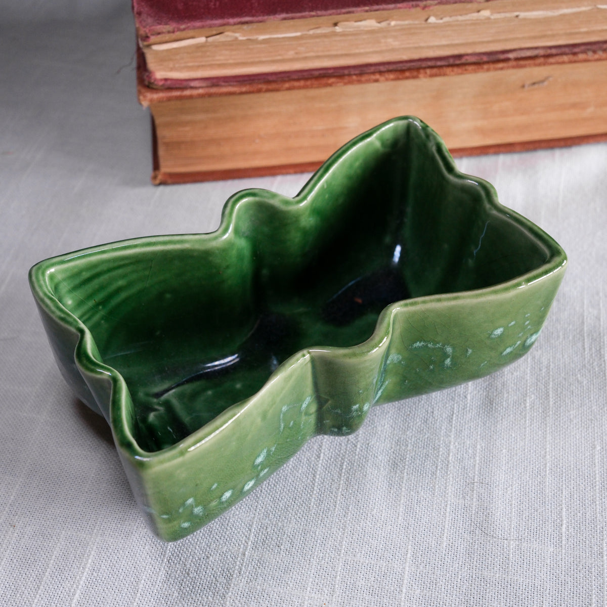 Vintage 1950s UPCO Pine Forest Green Petite Glazed Ceramic Planter Butterfly Shape