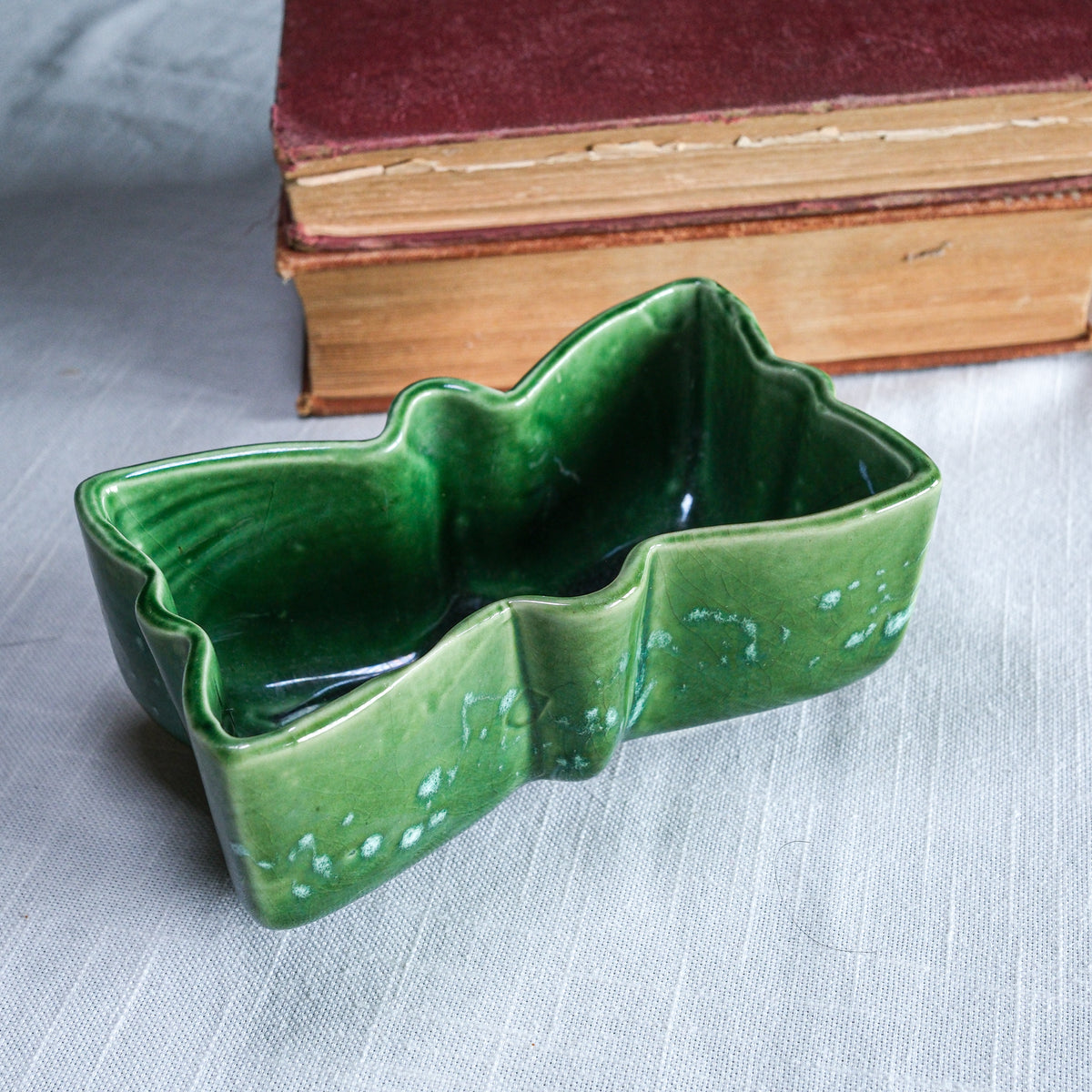 Vintage 1950s UPCO Pine Forest Green Petite Glazed Ceramic Planter Butterfly Shape