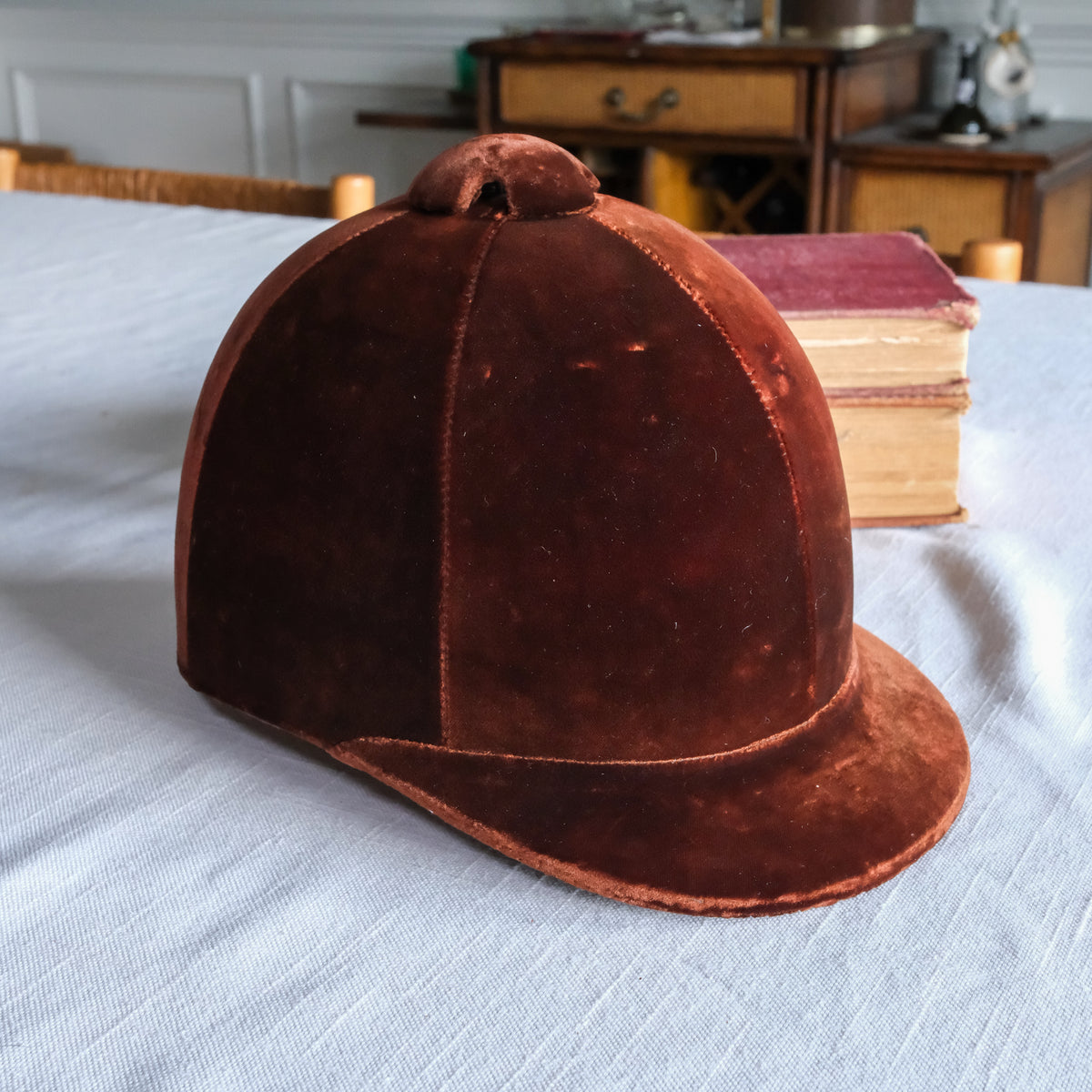 Vintage Brown Velvet Equestrian Horse Helmet - Youth Size
