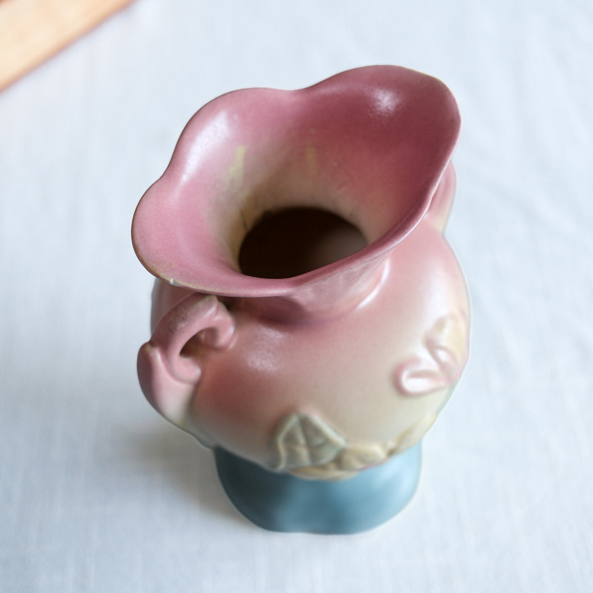 1940s Hull Petite Vase Pastel Pink Yellow Blue Magnolia Embossed Floral Design Double Handle