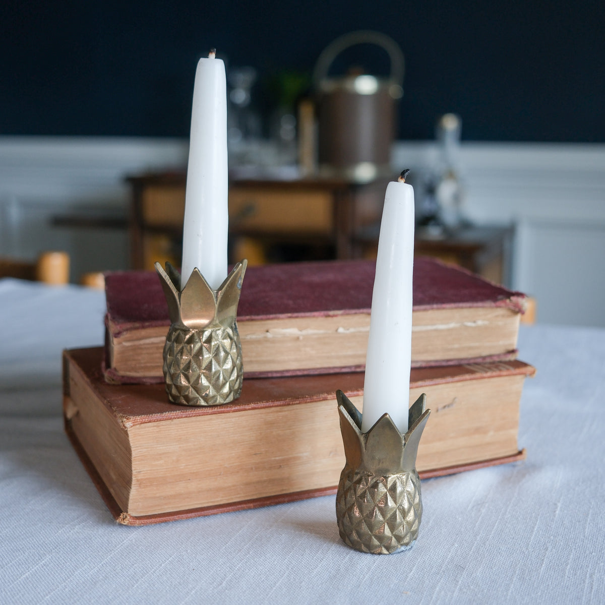 Pair of Mini Brass Vintage Pineapple Candle Toothpick Holder by Andrea by Sadak (Set of 2)