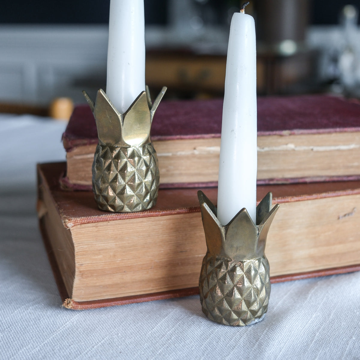 Pair of Mini Brass Vintage Pineapple Candle Toothpick Holder by Andrea by Sadak (Set of 2)