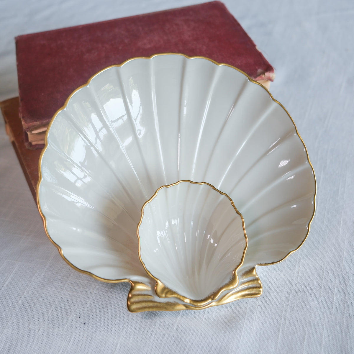 Vintage Lenox Aegean Collection Double Clam Shell Chip and Dip Dish with 24k Gold Edge Trim