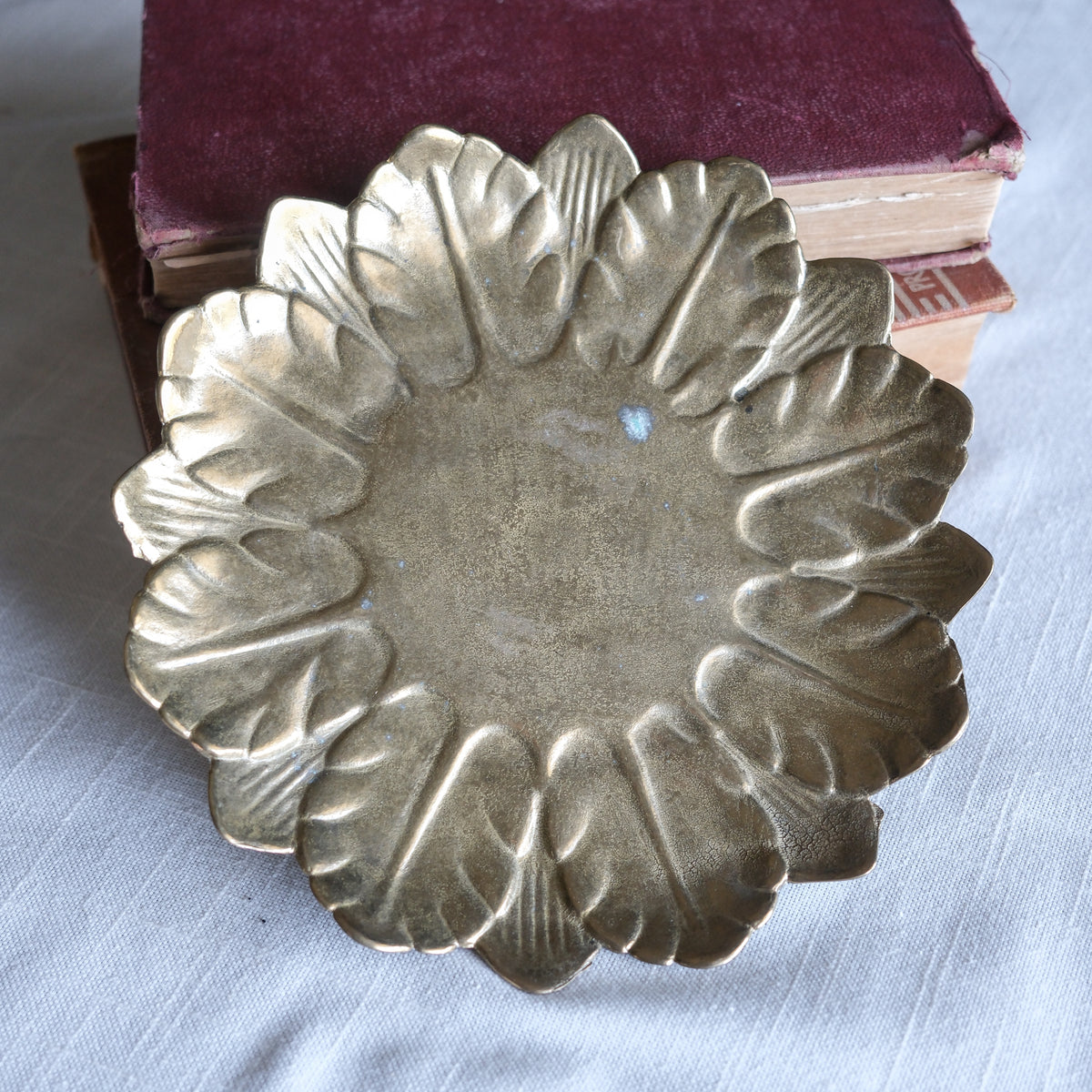 Vintage Handmade Solid Brass Gold Leaf Dish Trinket Tray Reed & Barton Made in Italy