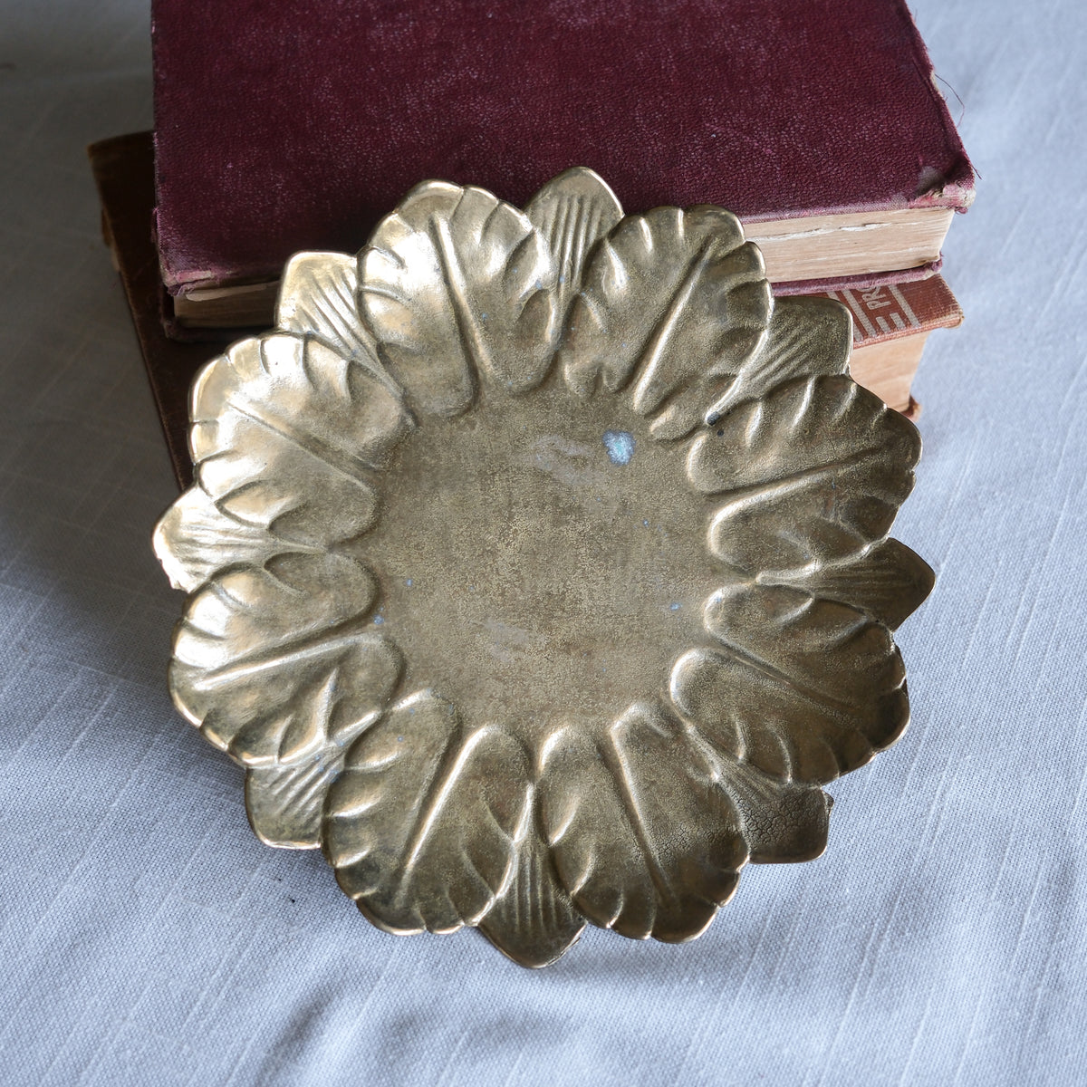 Vintage Handmade Solid Brass Gold Leaf Dish Trinket Tray Reed & Barton Made in Italy