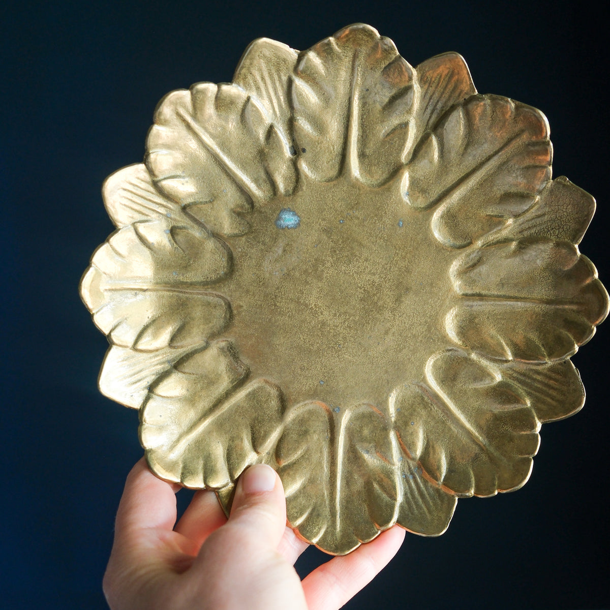Vintage Handmade Solid Brass Gold Leaf Dish Trinket Tray Reed & Barton Made in Italy