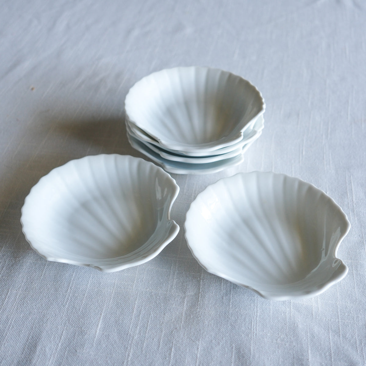Set of 6 Petite White Ceramic Shell Dishes