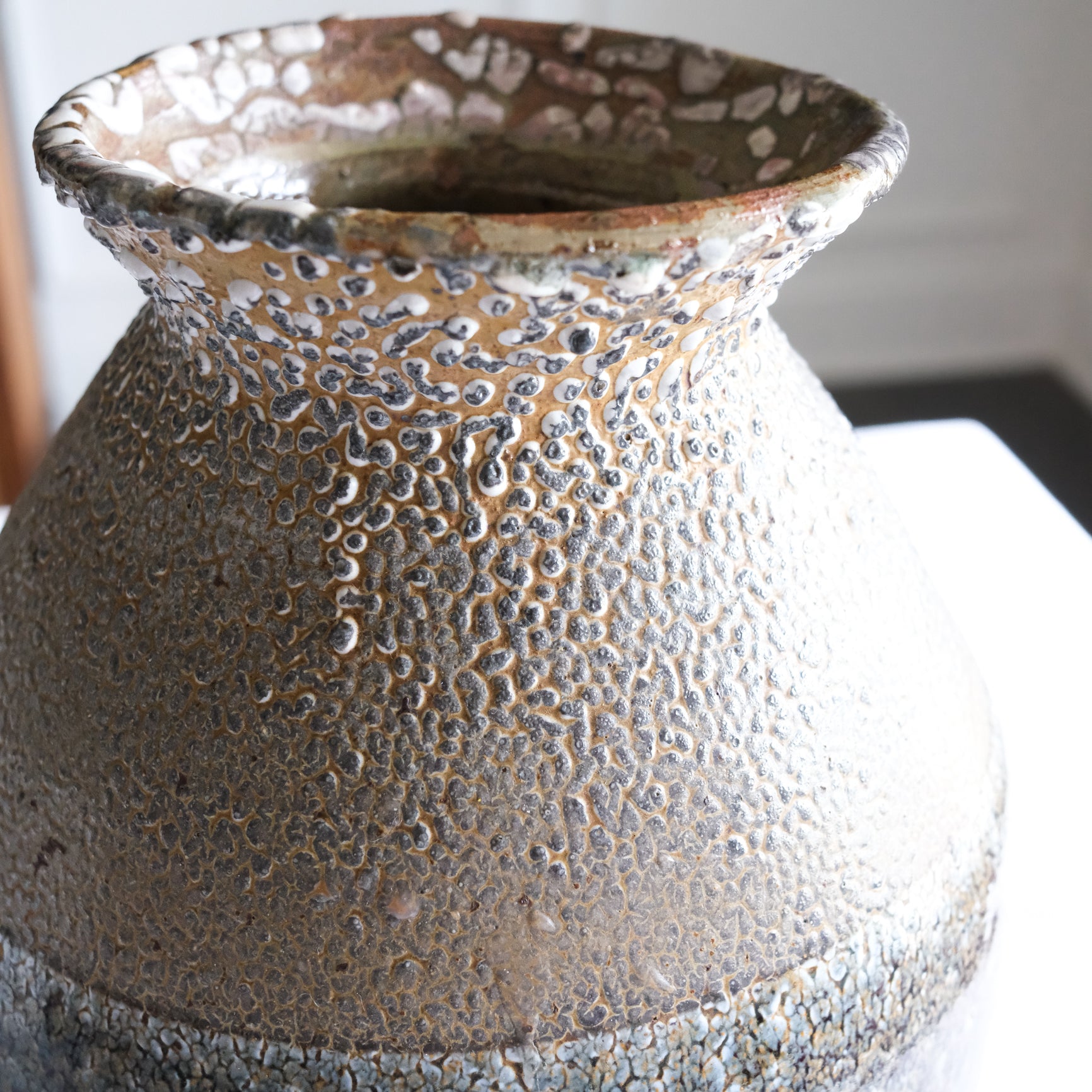 Signed Vintage Two-Toned Pottery Vase Large Stone Brown Black Grey