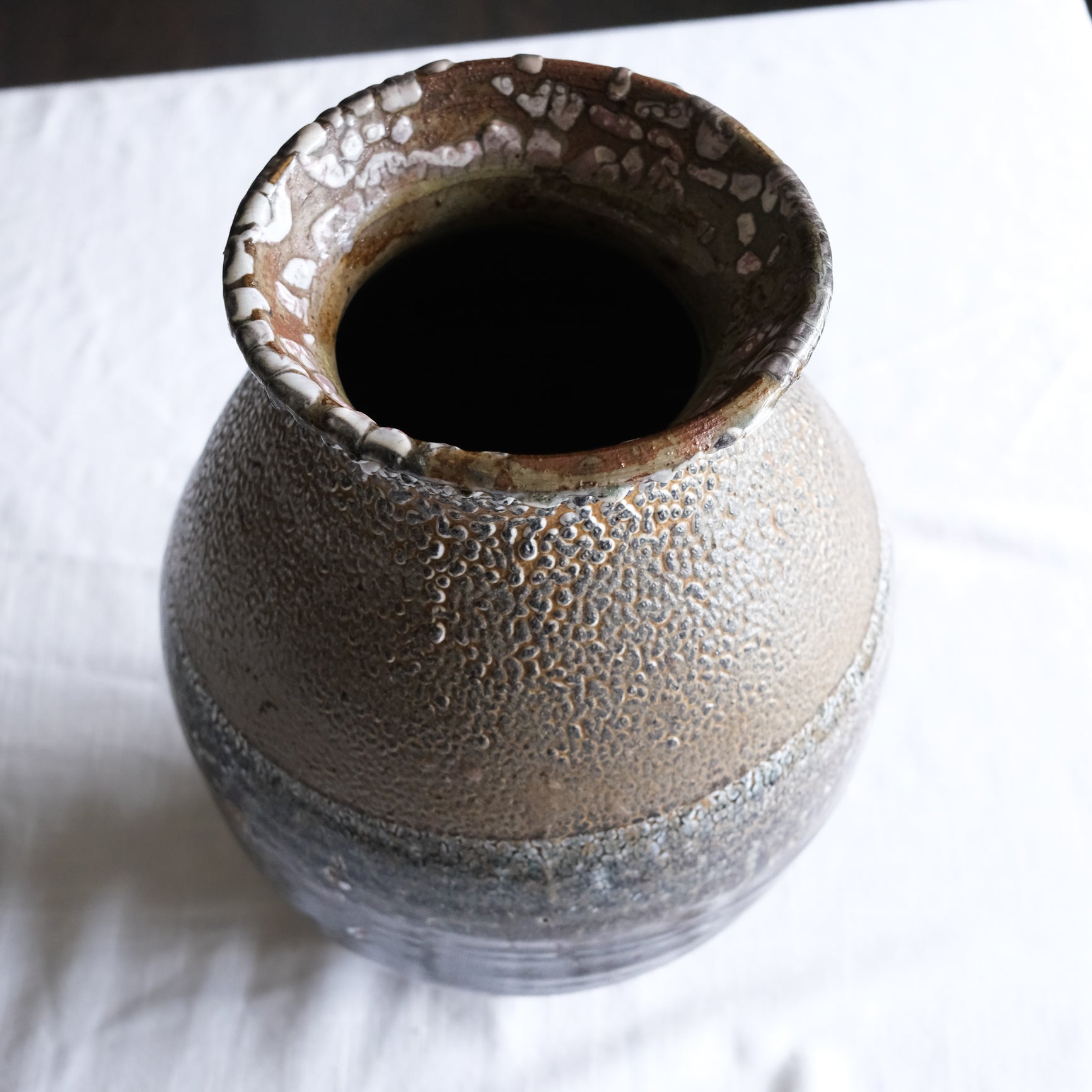 Signed Vintage Two-Toned Pottery Vase Large Stone Brown Black Grey