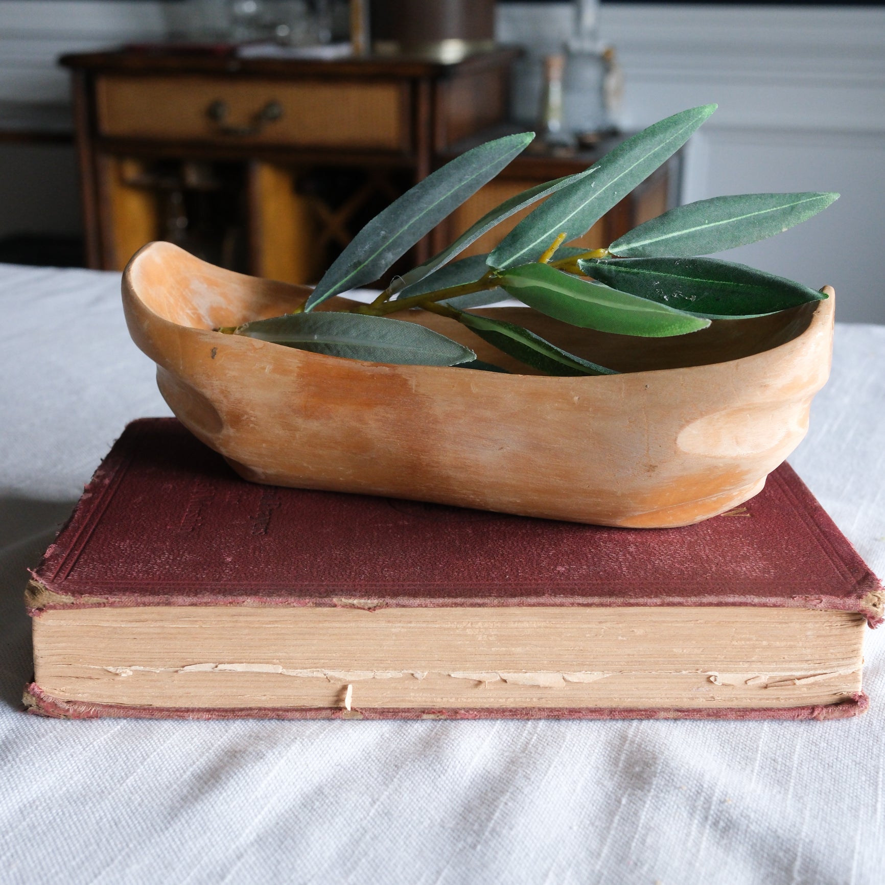 Petite Hand-Carved Light Wooden Boat Planter