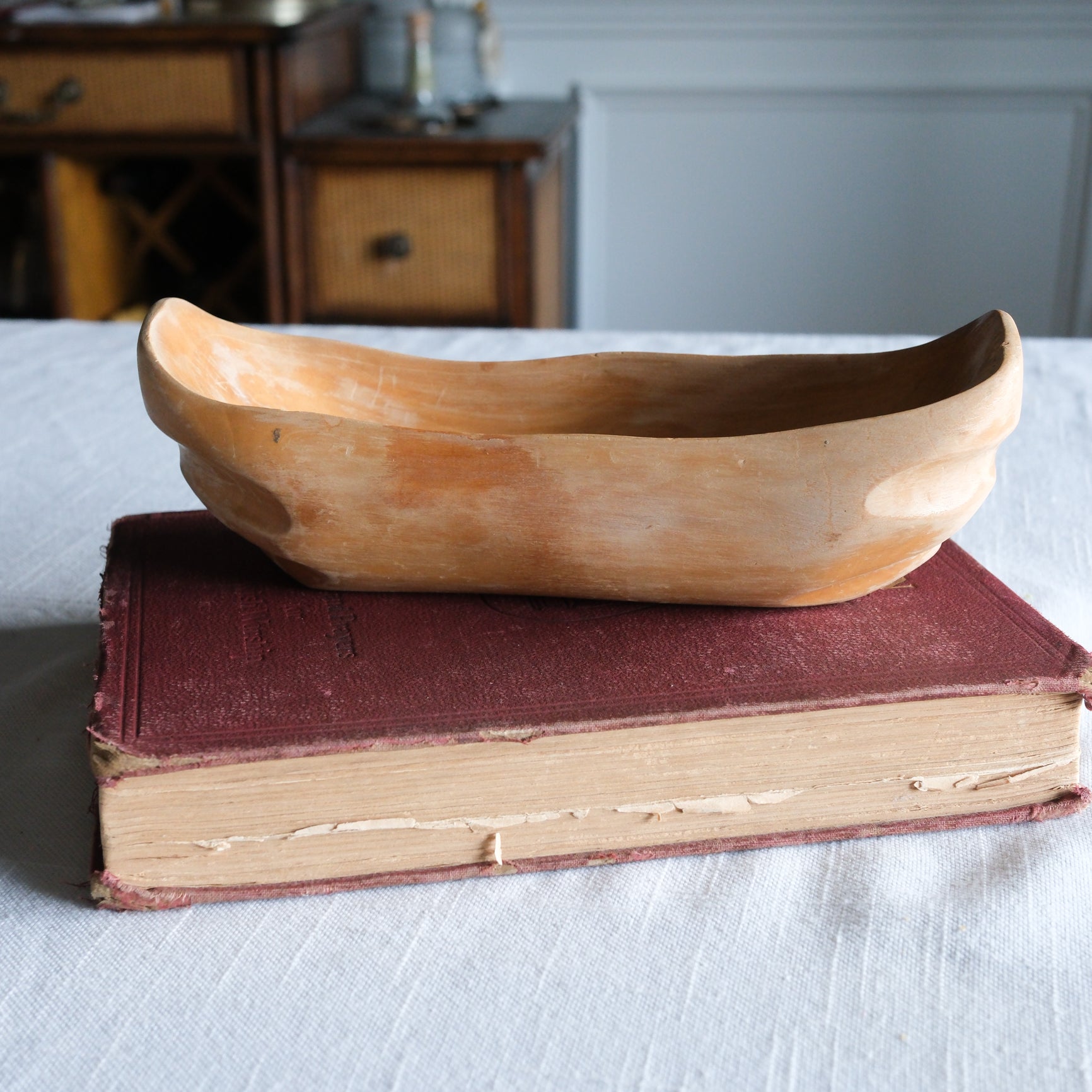 Petite Hand-Carved Light Wooden Boat Planter