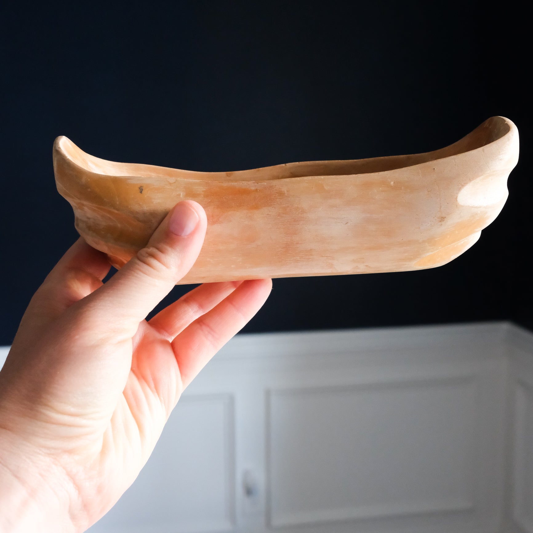 Petite Hand-Carved Light Wooden Boat Planter