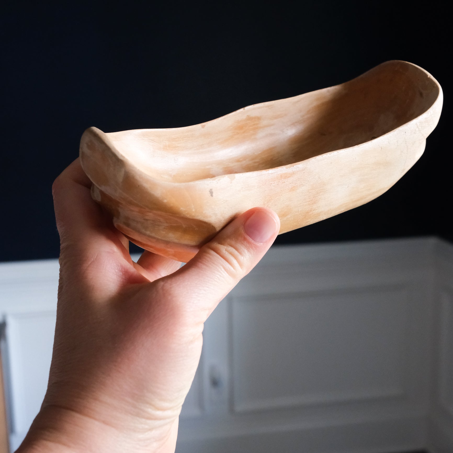 Petite Hand-Carved Light Wooden Boat Planter