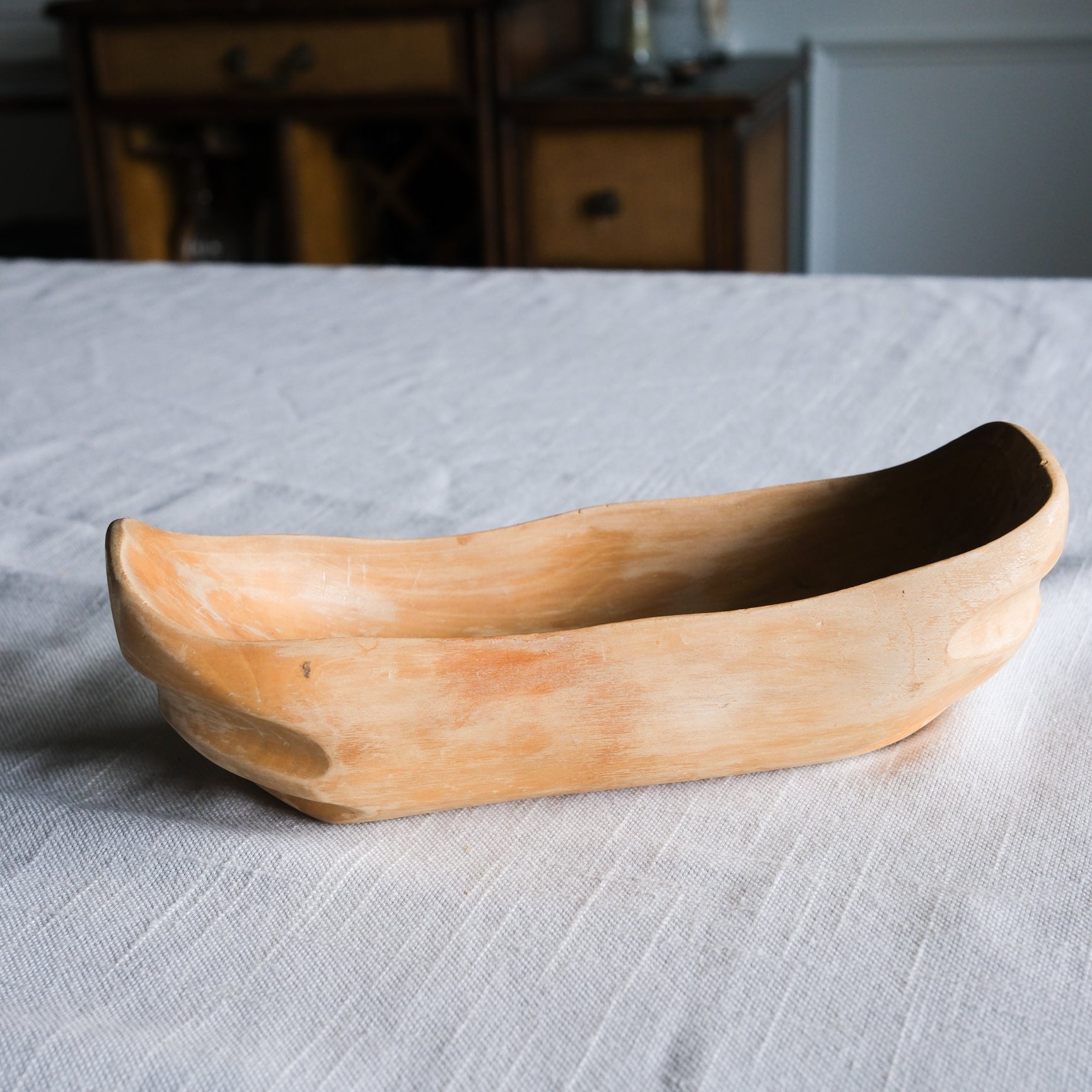 Petite Hand-Carved Light Wooden Boat Planter