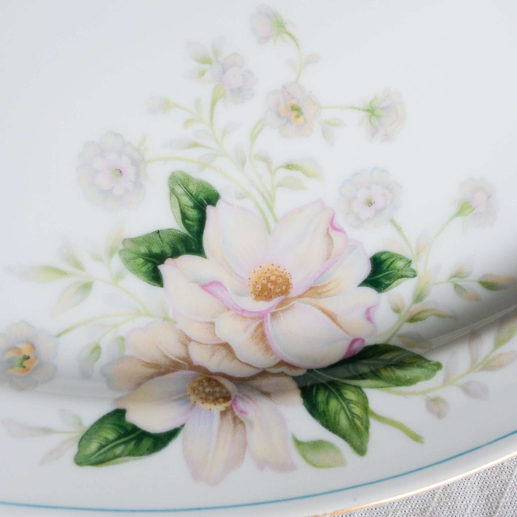 Grace China Rochelle Large Oval Serving Platter Pink Magnolia Floral Design with Gold Trimmed Handles