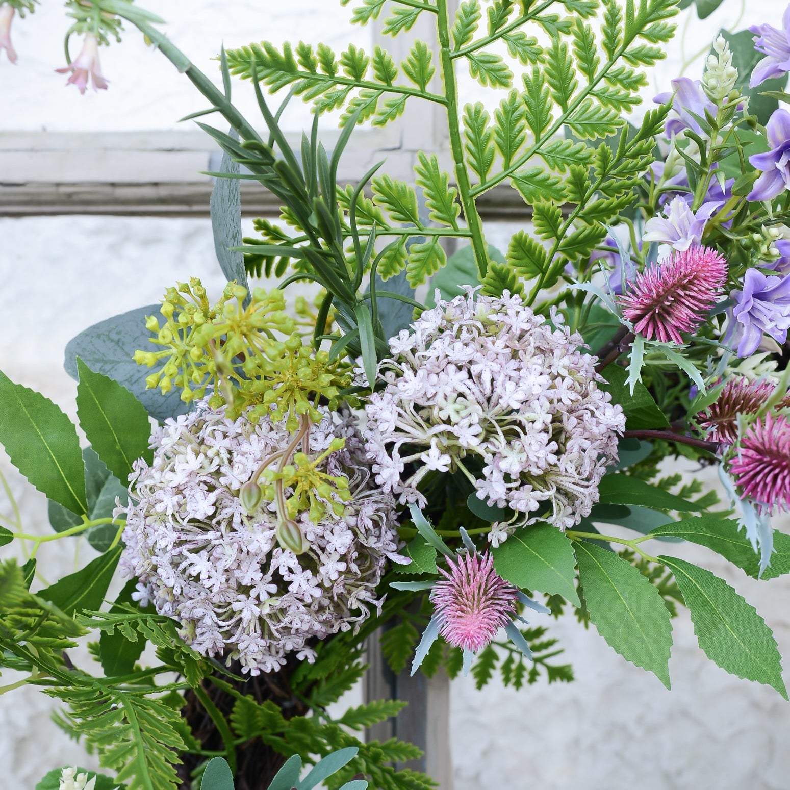 Snowball Thistle Fern Wreath