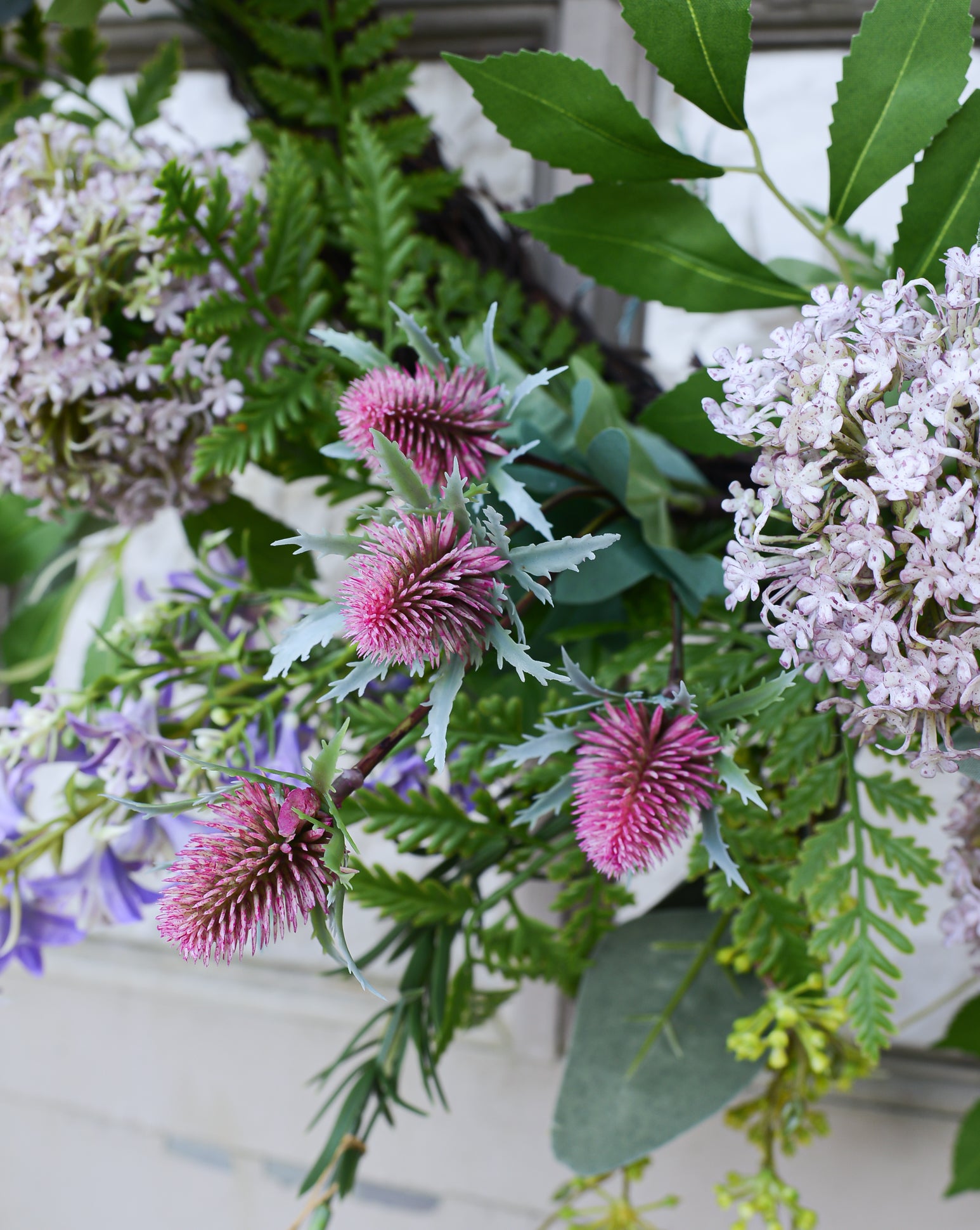 Snowball Thistle Fern Wreath