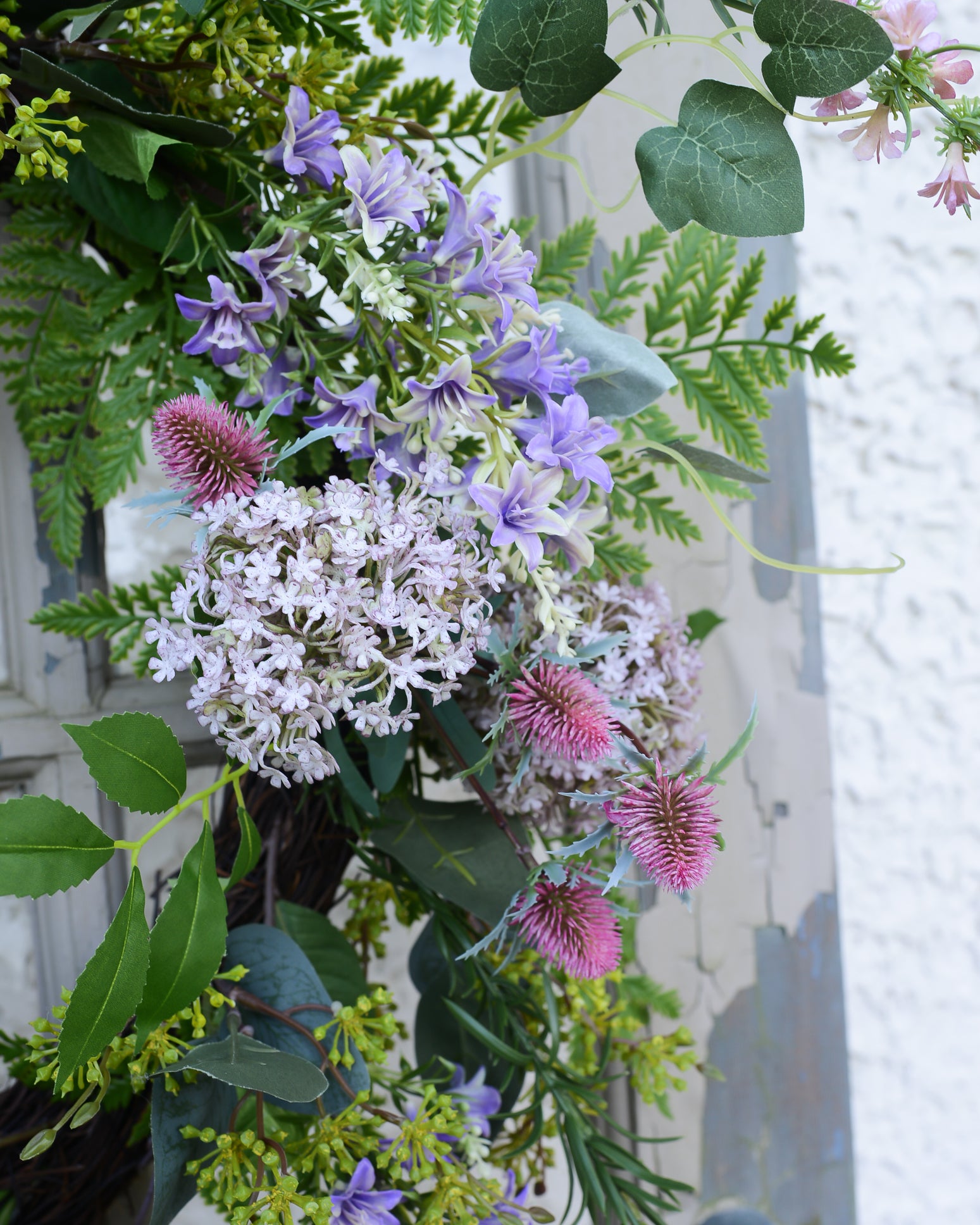 Snowball Thistle Fern Wreath