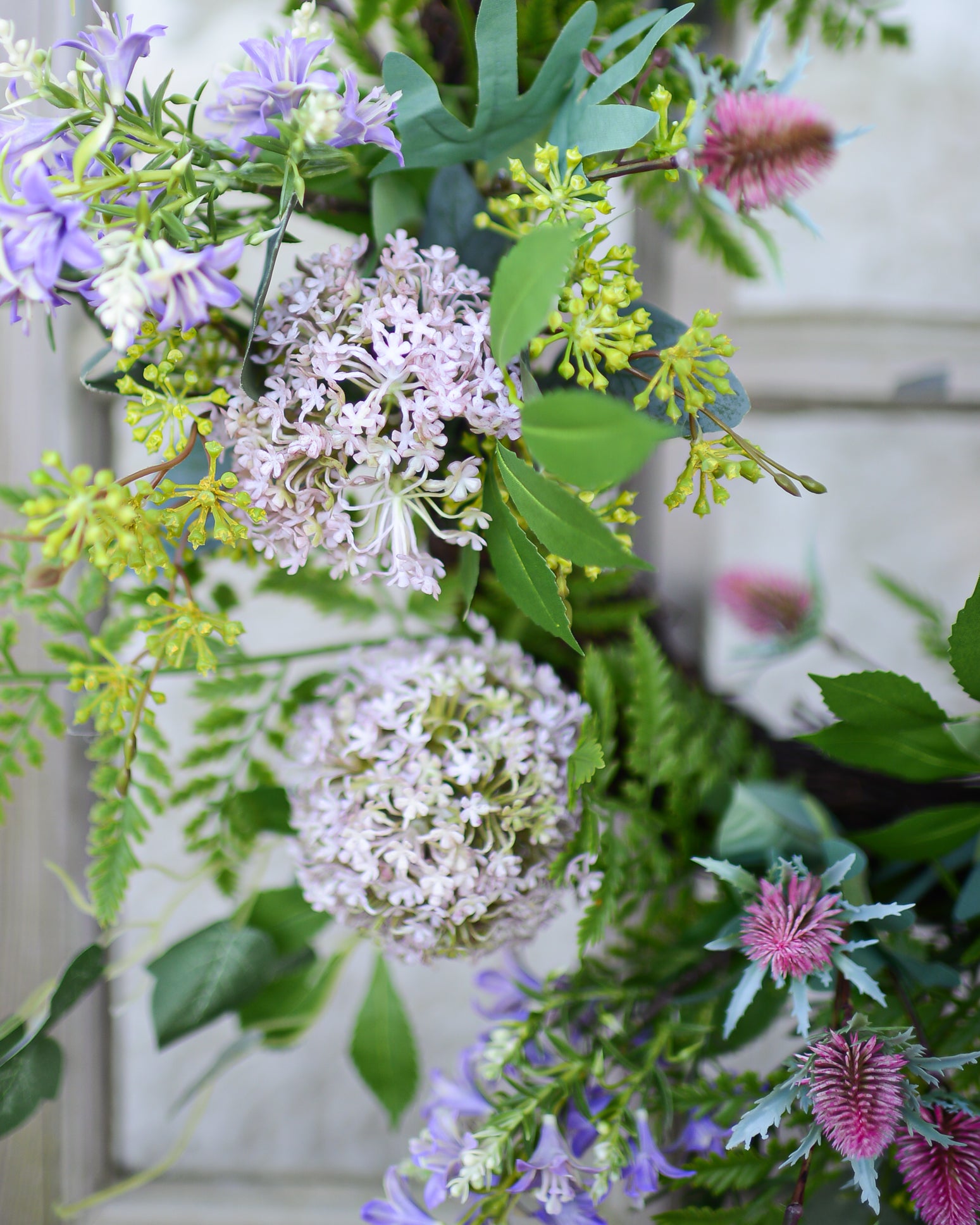 Snowball Thistle Fern Wreath