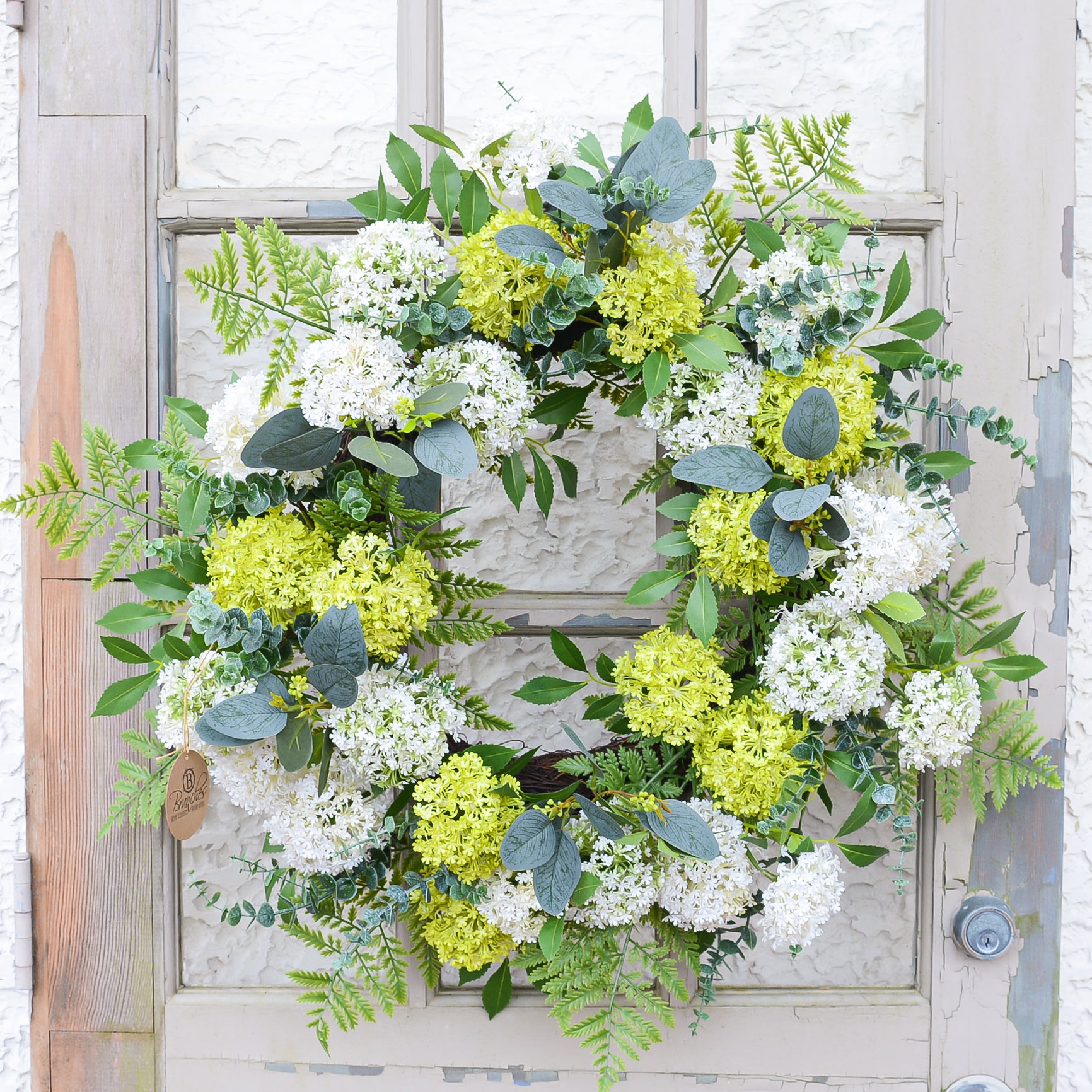 Snowball Cream & Yellow Fern Wreath