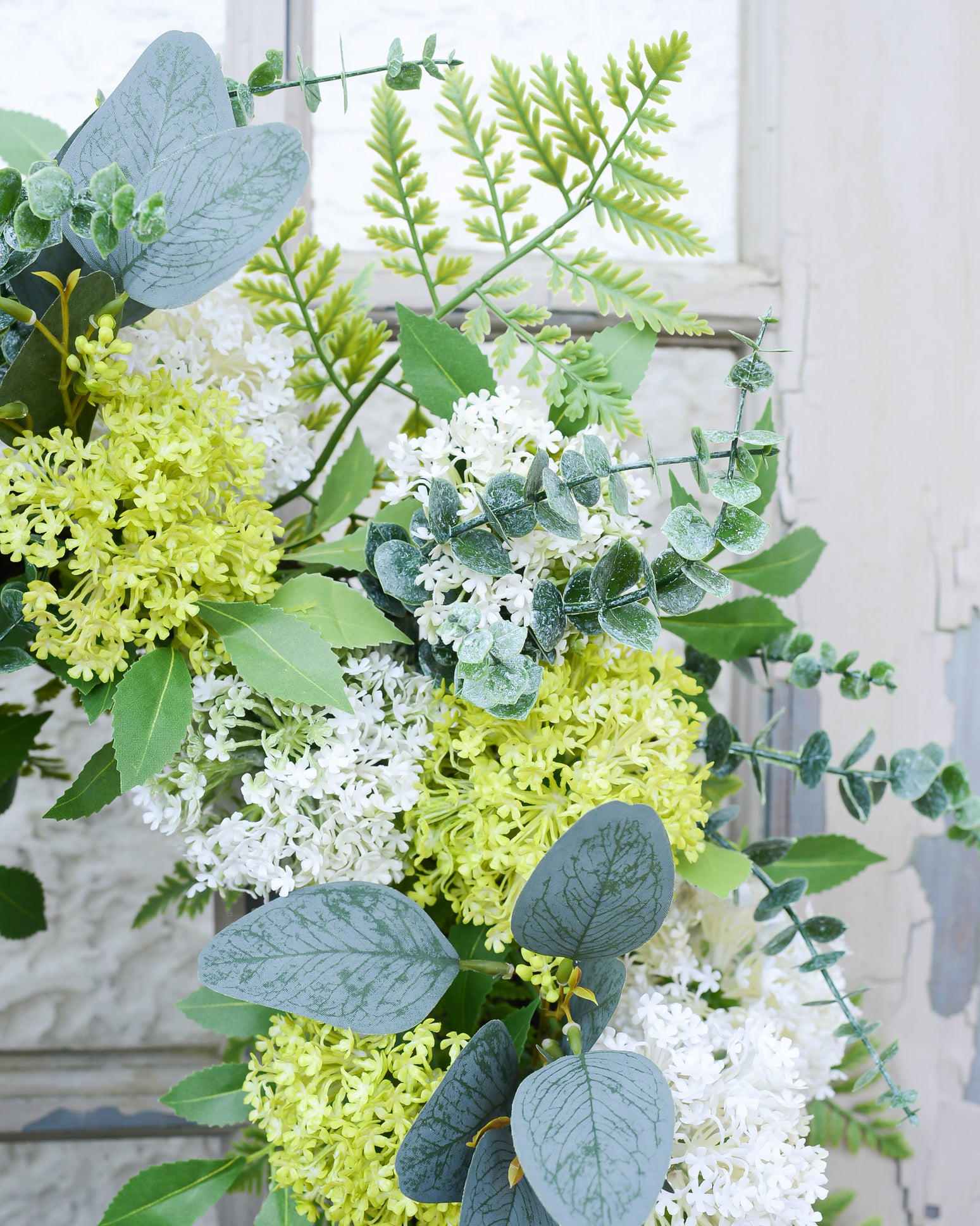 Snowball Cream & Yellow Fern Wreath