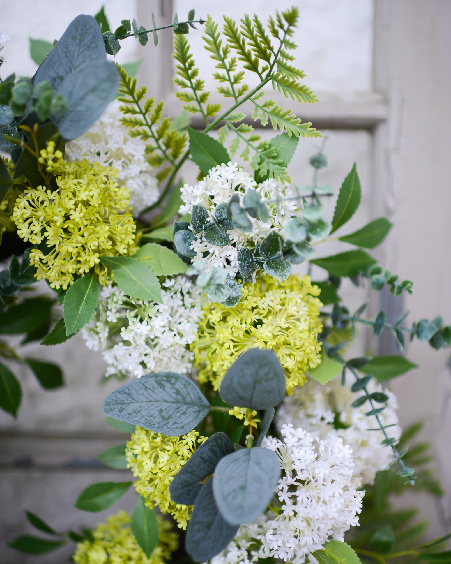 Snowball Cream & Yellow Fern Wreath